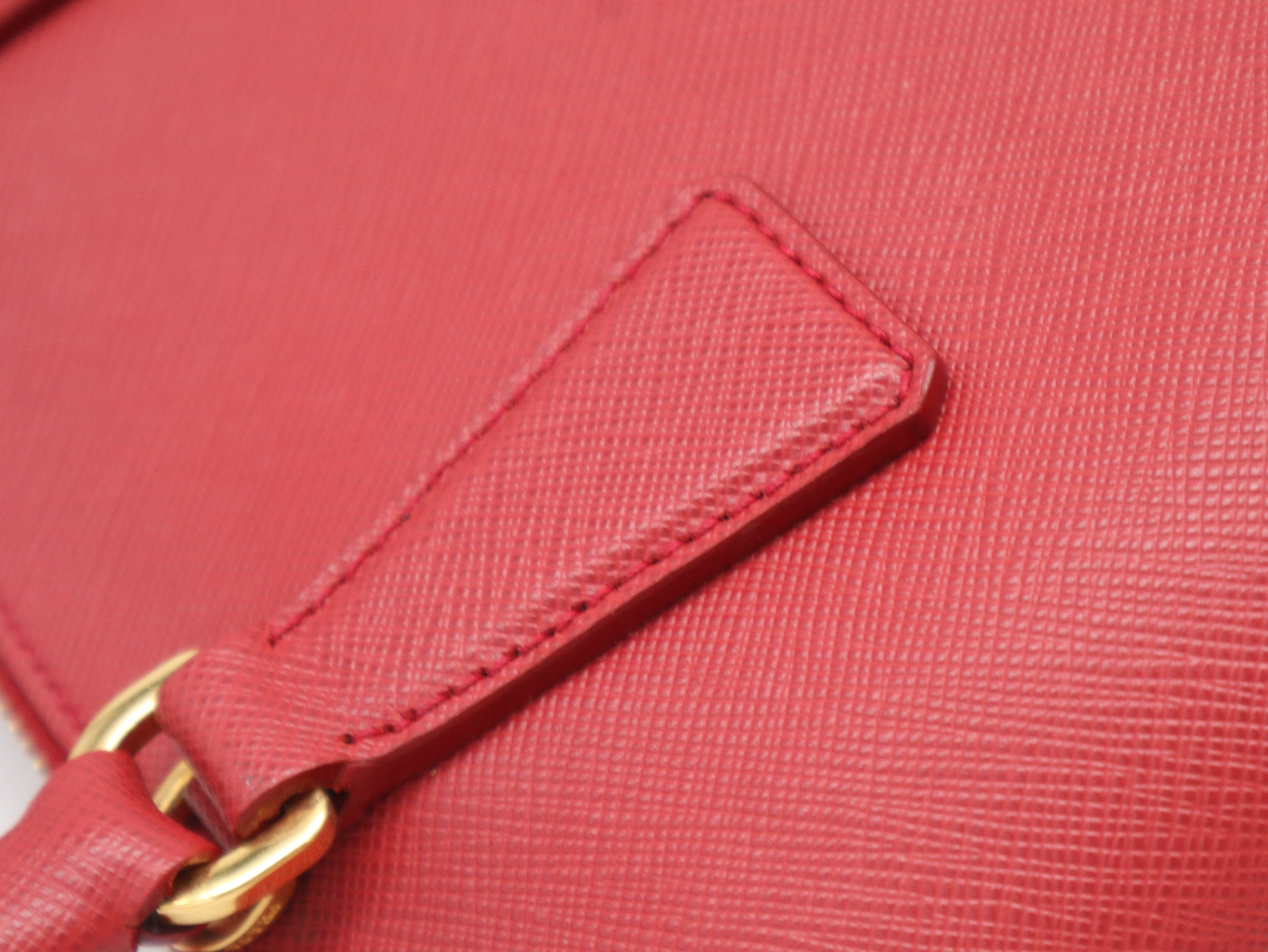 1BA838 Saffiano Leather 2-Way Handbag, Red, with Strap, Clochette, and Dust Bag. — view 8