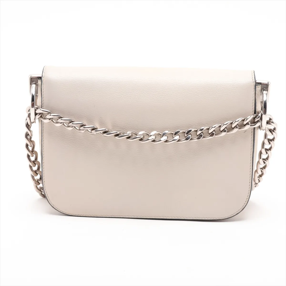 Leather Chain Shoulder Bag, White — view 2