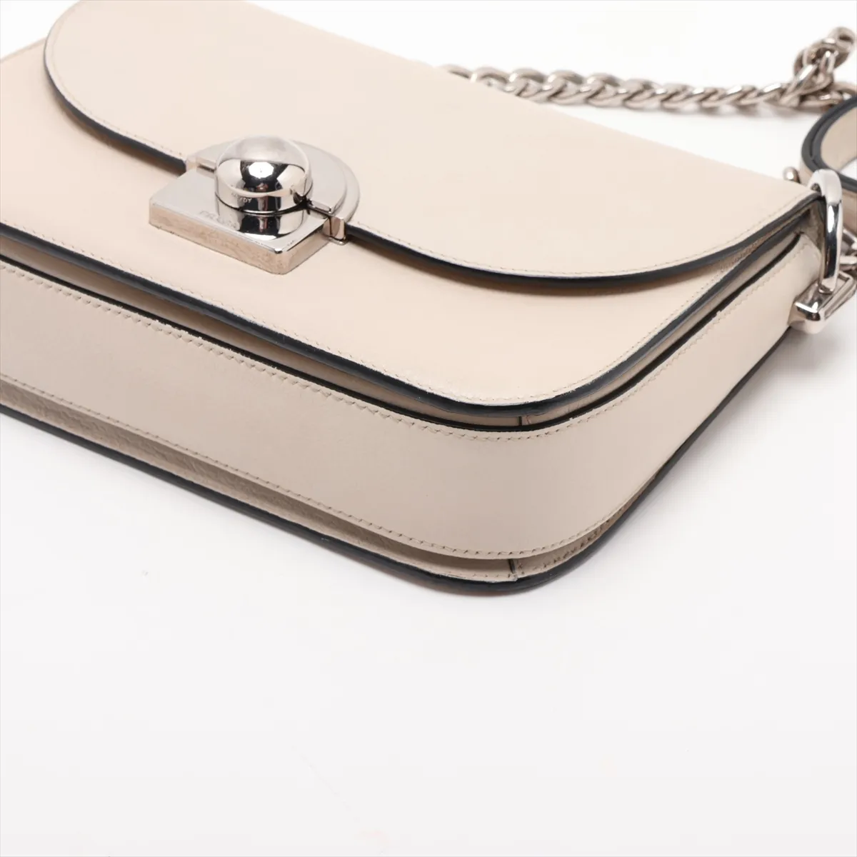 Leather Chain Shoulder Bag, White — view 3