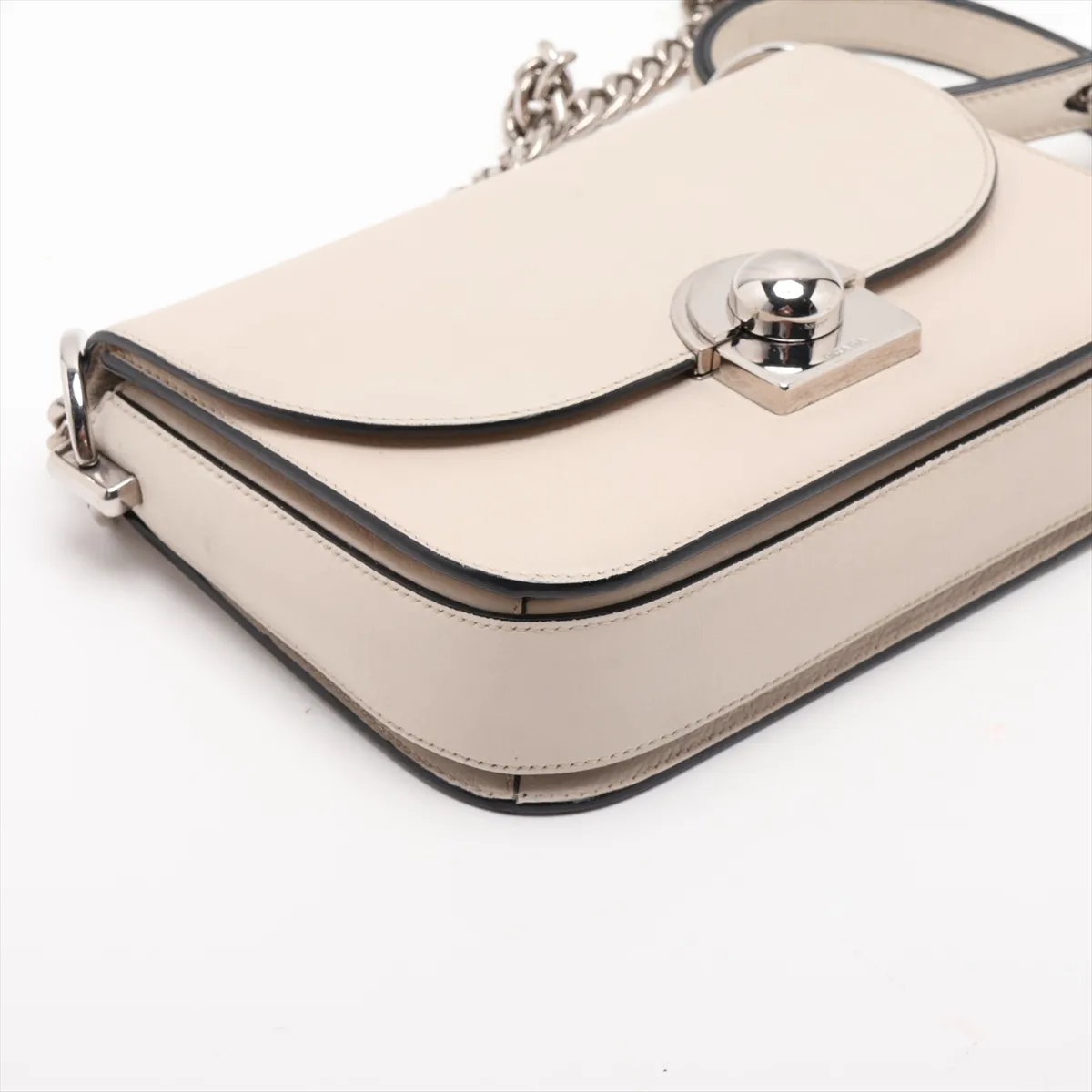 Leather Chain Shoulder Bag, White — view 4