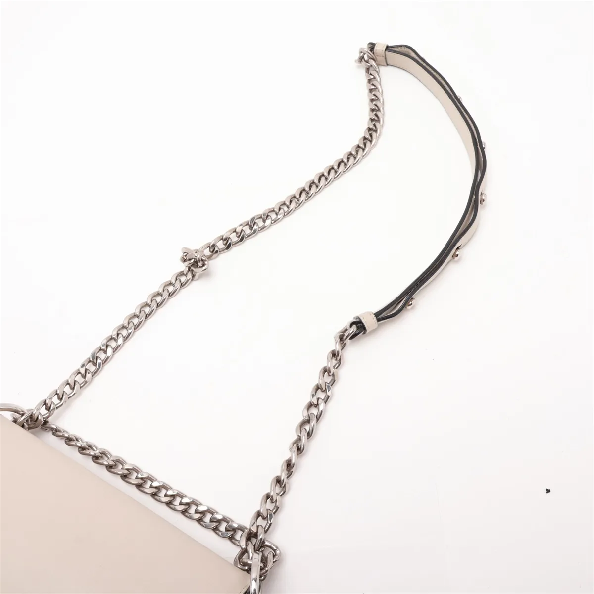 Leather Chain Shoulder Bag, White — view 5