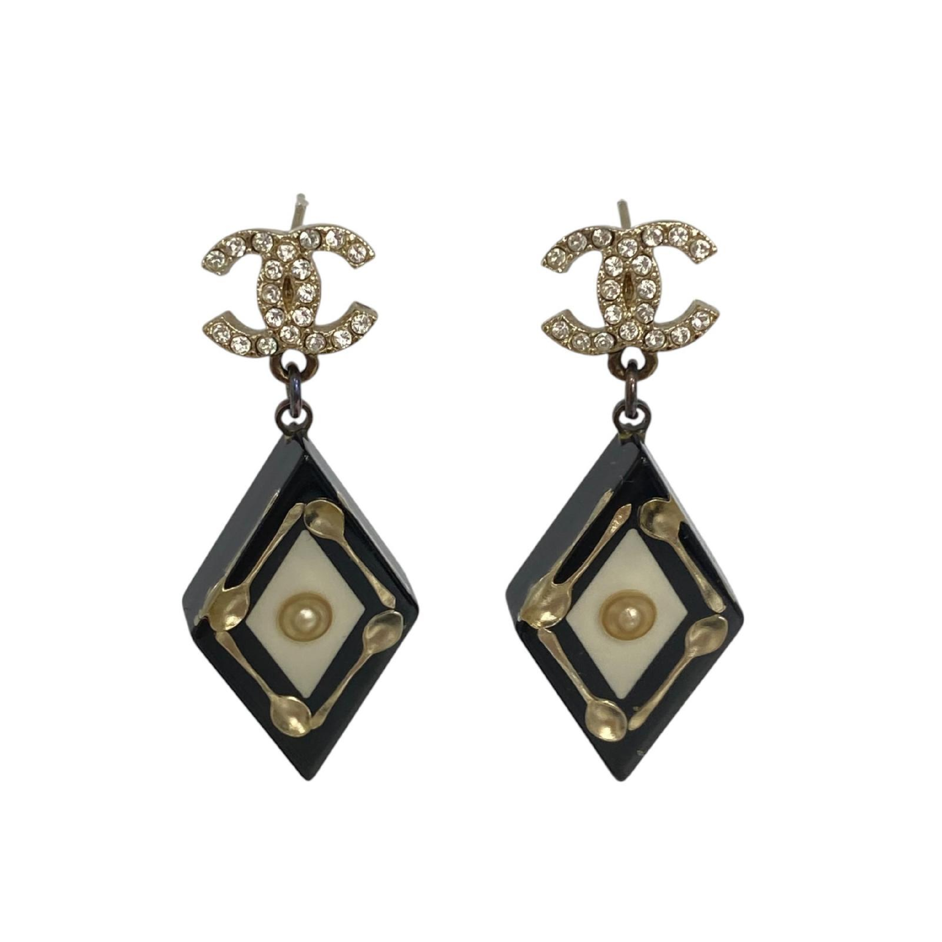 【*Shipped from: Hong Kong*】CHANEL ( ) Black Gold Color Metal/Resin Earrings 15K Earrings