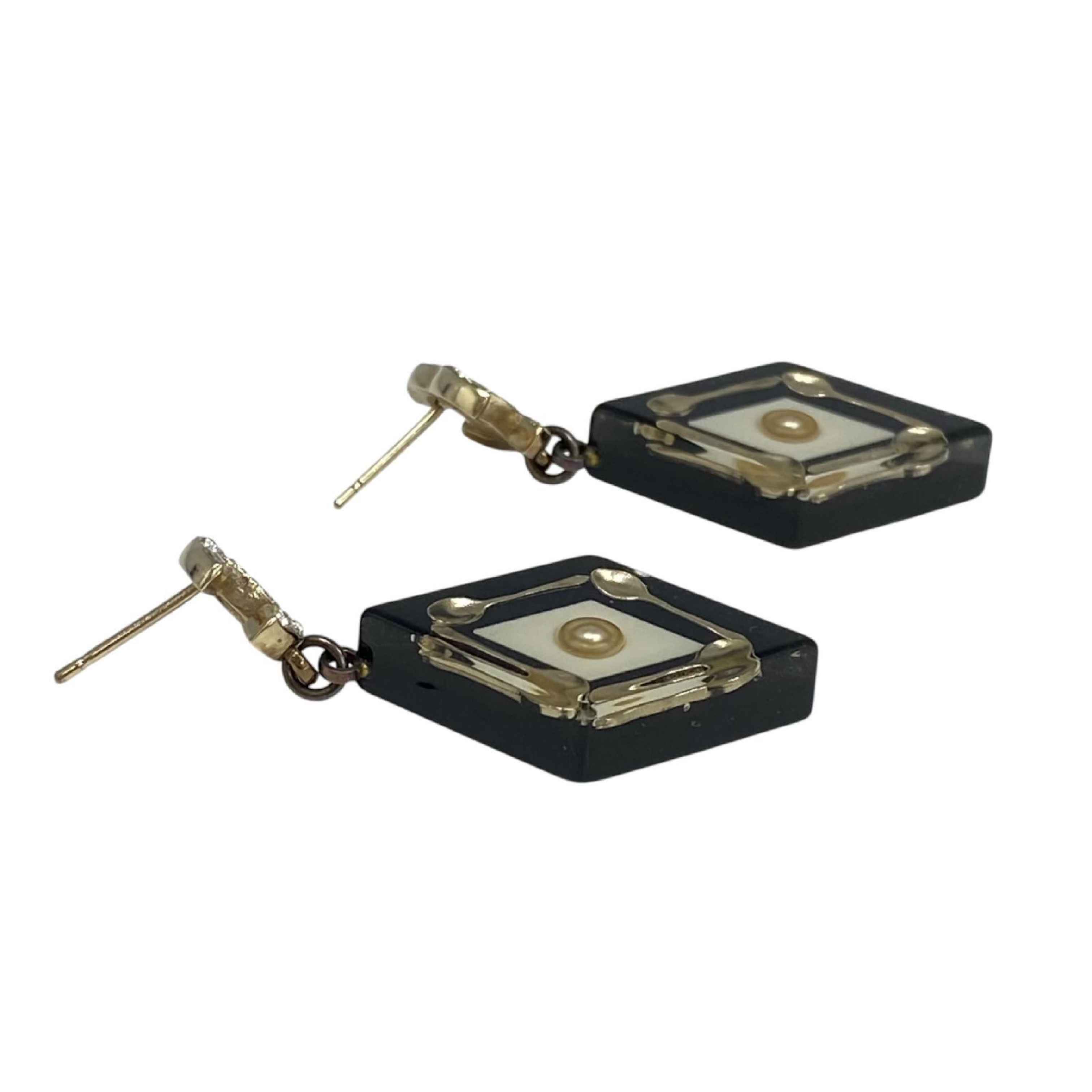 【*Shipped from: Hong Kong*】CHANEL ( ) Black Gold Color Metal/Resin Earrings 15K Earrings — view 6