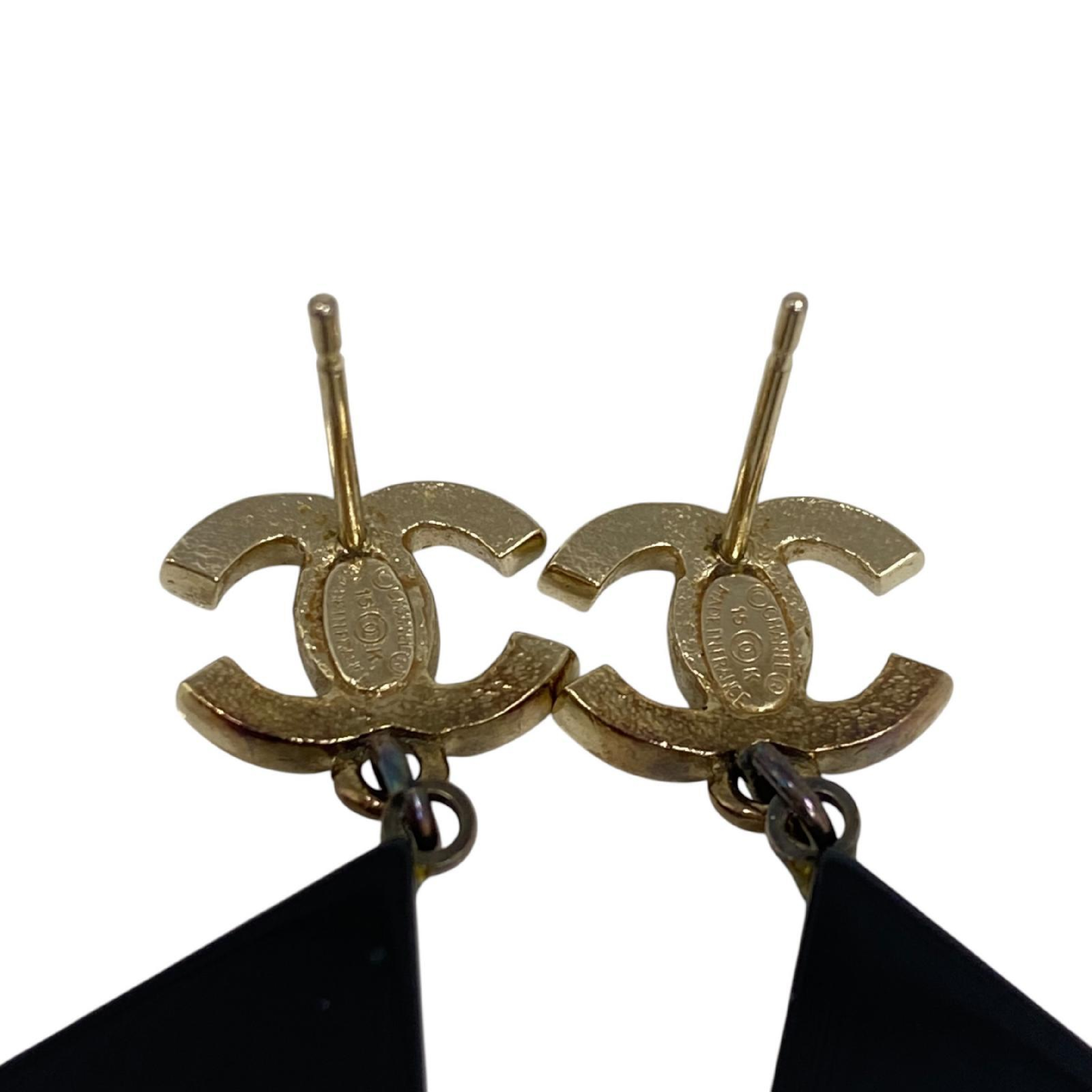 【*Shipped from: Hong Kong*】CHANEL ( ) Black Gold Color Metal/Resin Earrings 15K Earrings — view 8