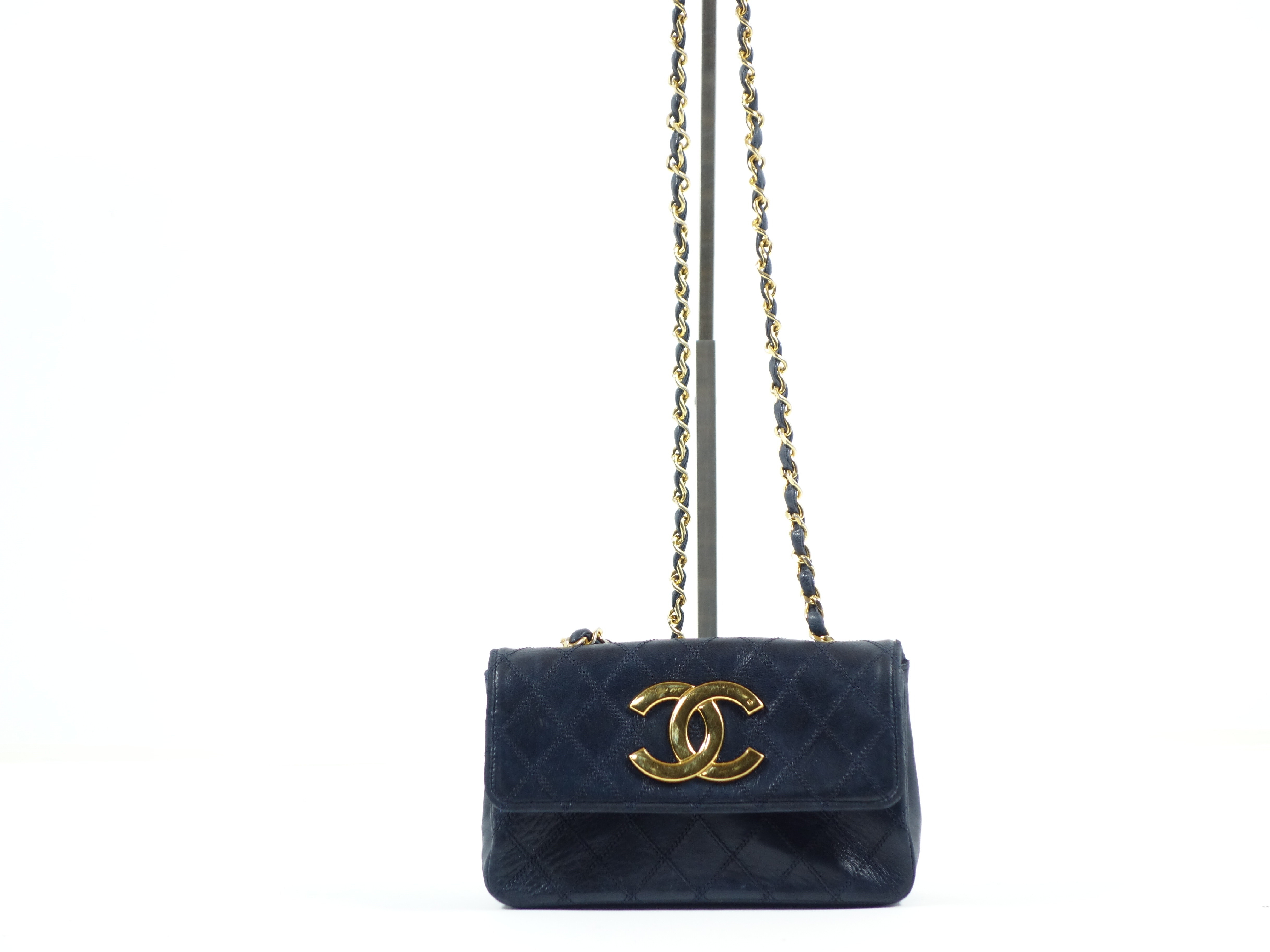 Lambskin Bicolore Chain Navy Shoulder Bag — view 2
