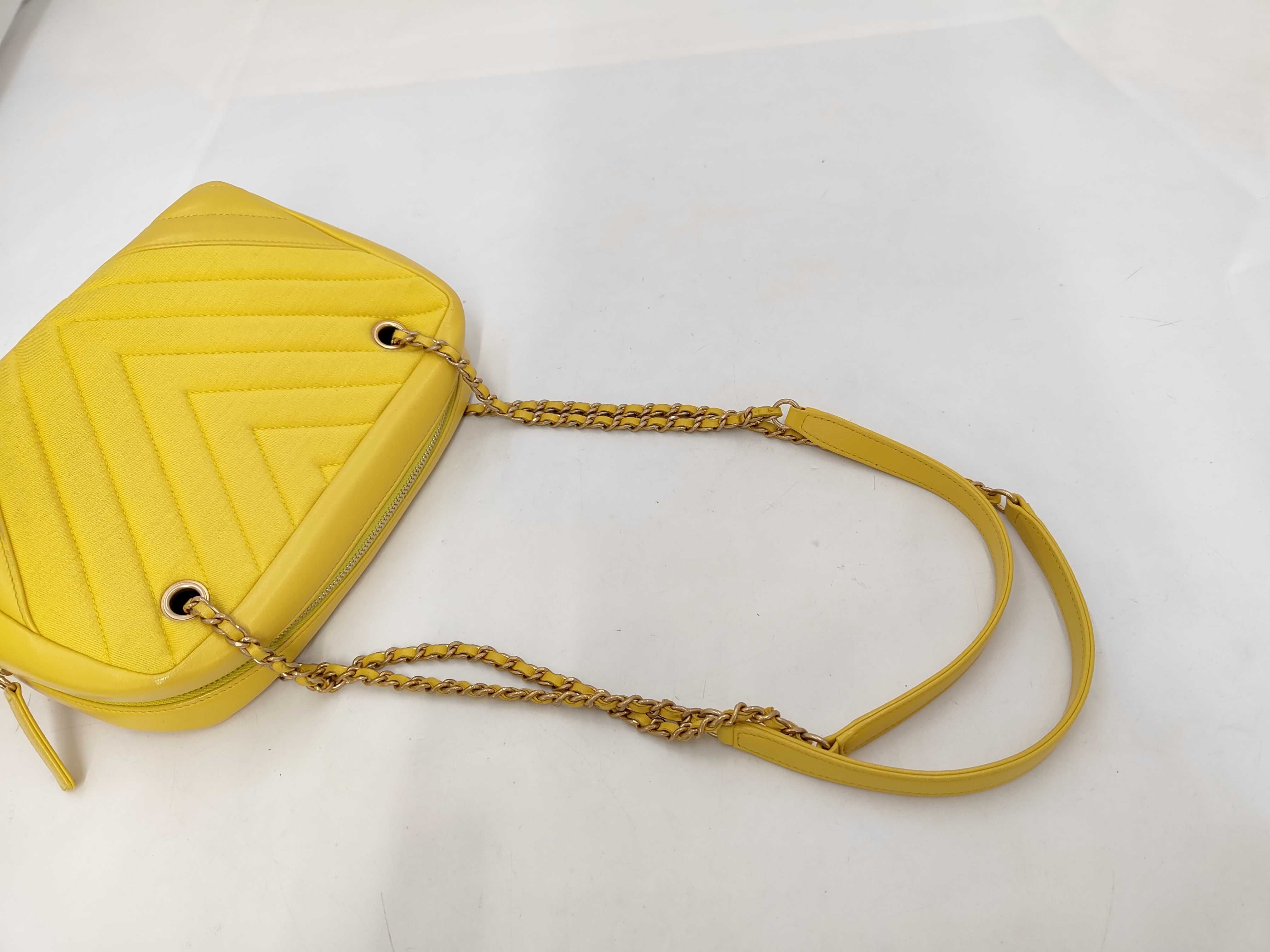 Chevron Cotton Chain Shoulder Bag, Yellow, Serial Number 20s — view 5