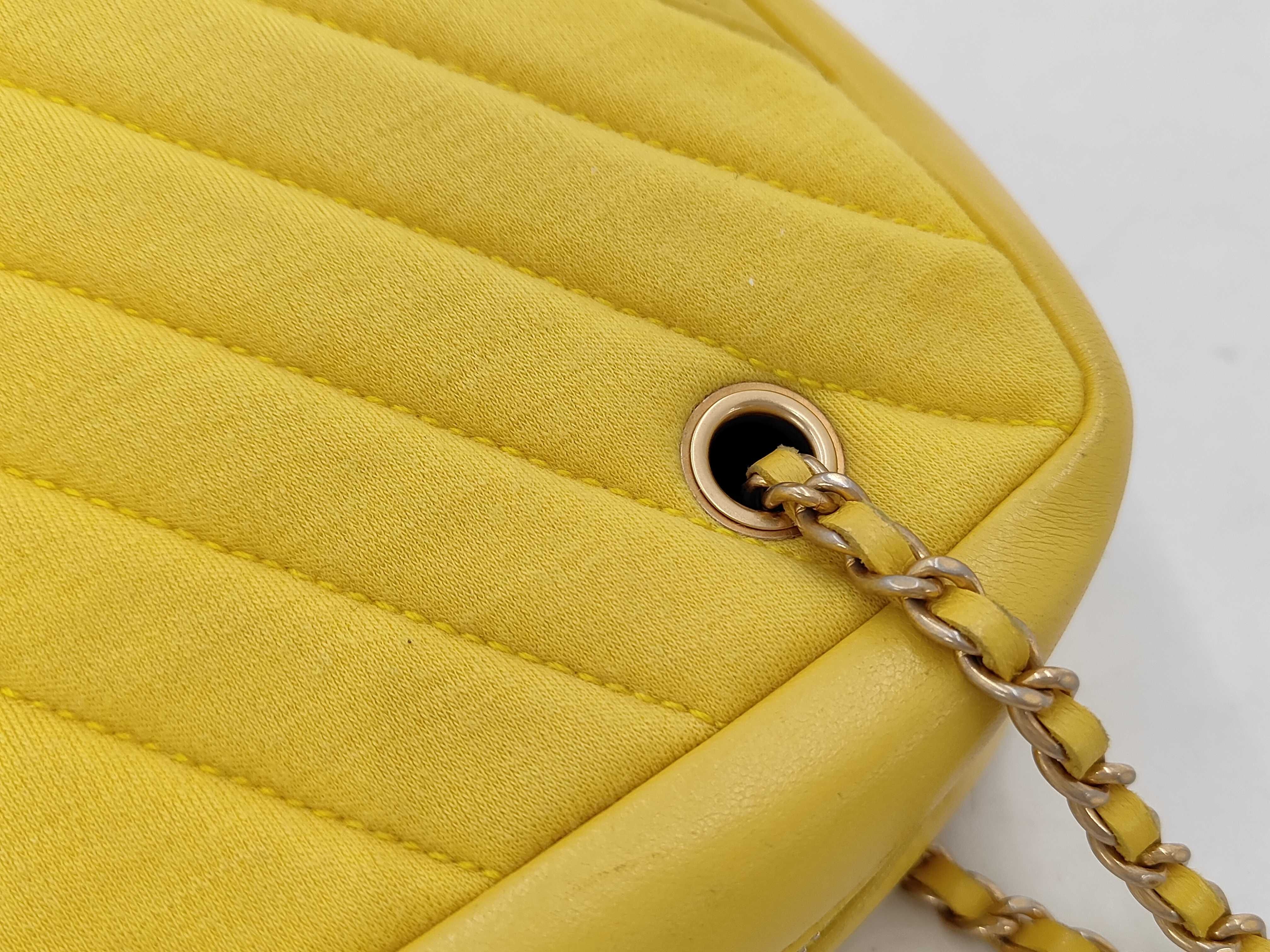 Chevron Cotton Chain Shoulder Bag, Yellow, Serial Number 20s — view 7
