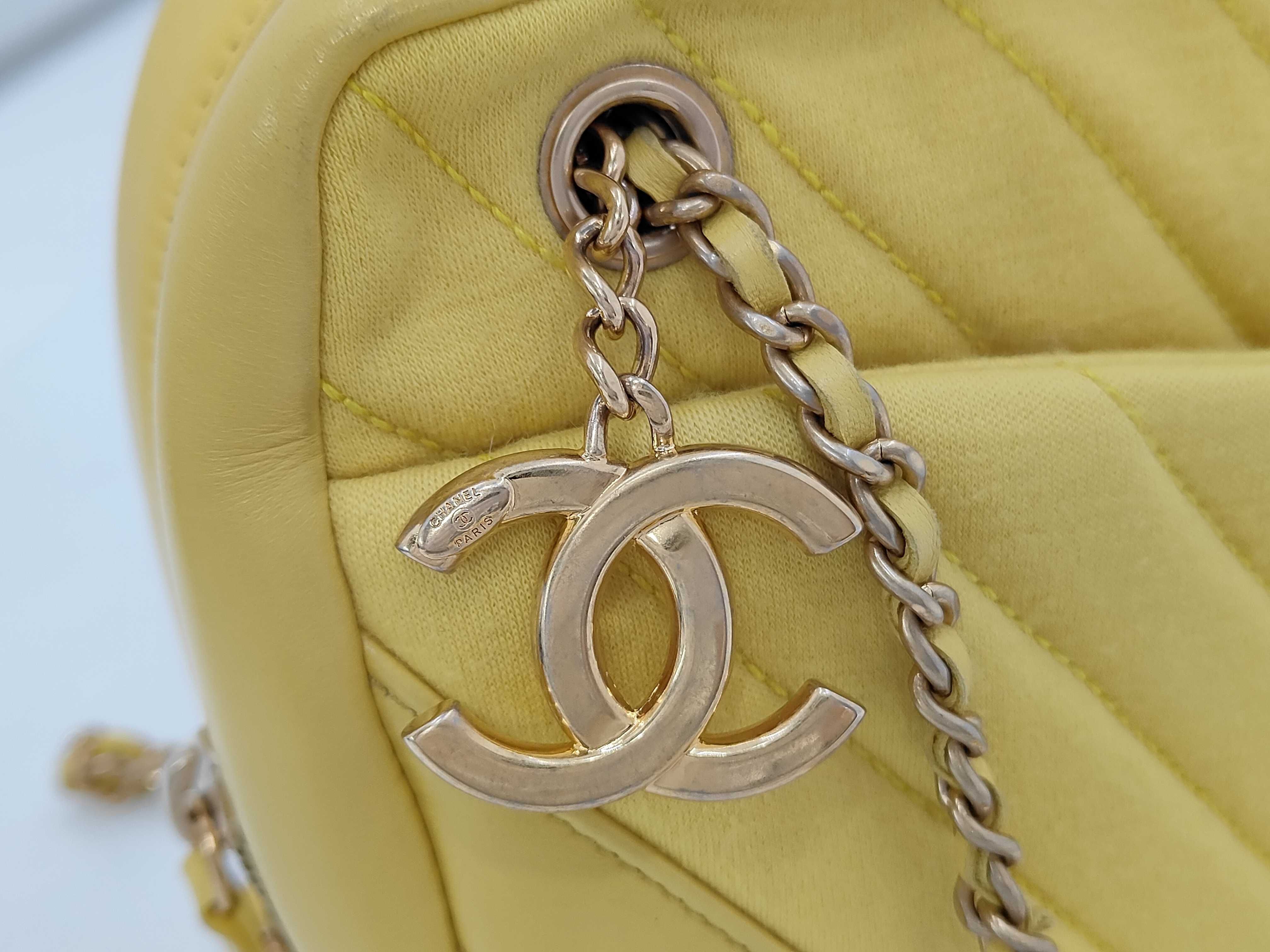 Chevron Cotton Chain Shoulder Bag, Yellow, Serial Number 20s — view 9