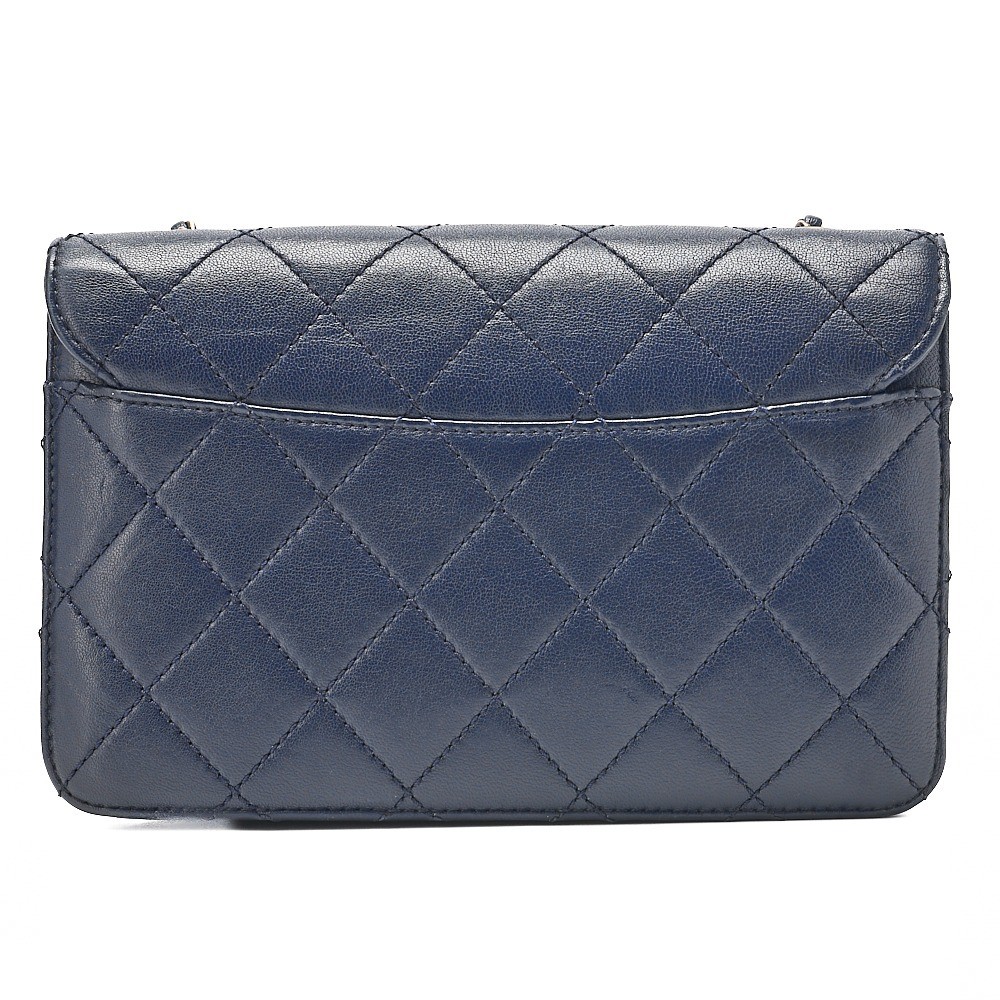 Lambskin Matelassé Beauty Lock Chain Wallet, Navy — view 2