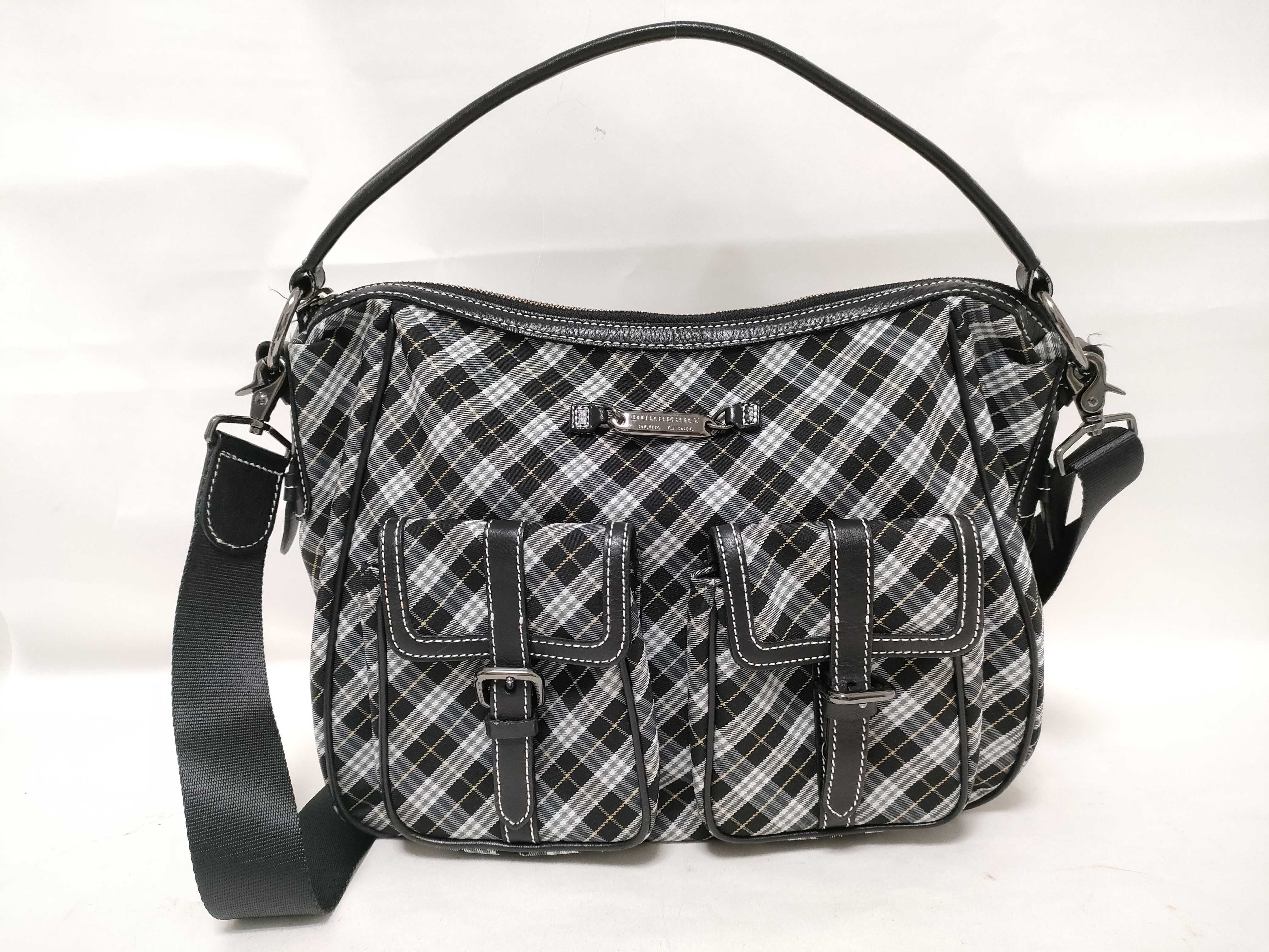 Blue Label Check Double Pocket Shoulder Bag, Black