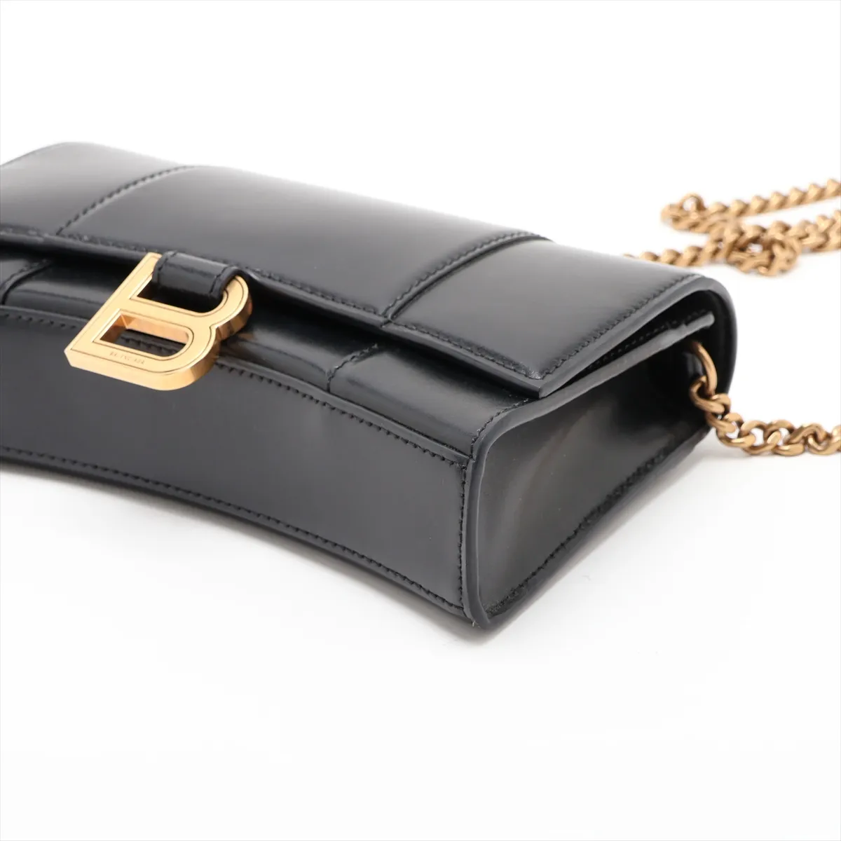 Hourglass Leather Chain Shoulder Bag, Black 656050 — view 3