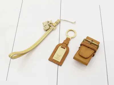 Set of 3: Handle, strap, and bag charm (ostrich leather)