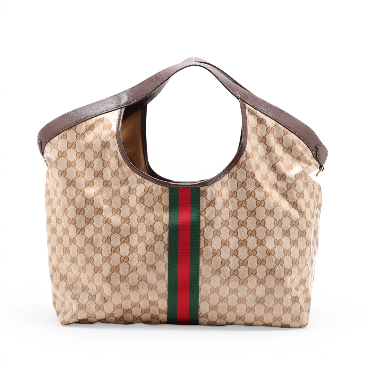 GG Crystal Giglio Large Coated Canvas and Leather Tote Bag, Beige x Brown, 853971 — view 2