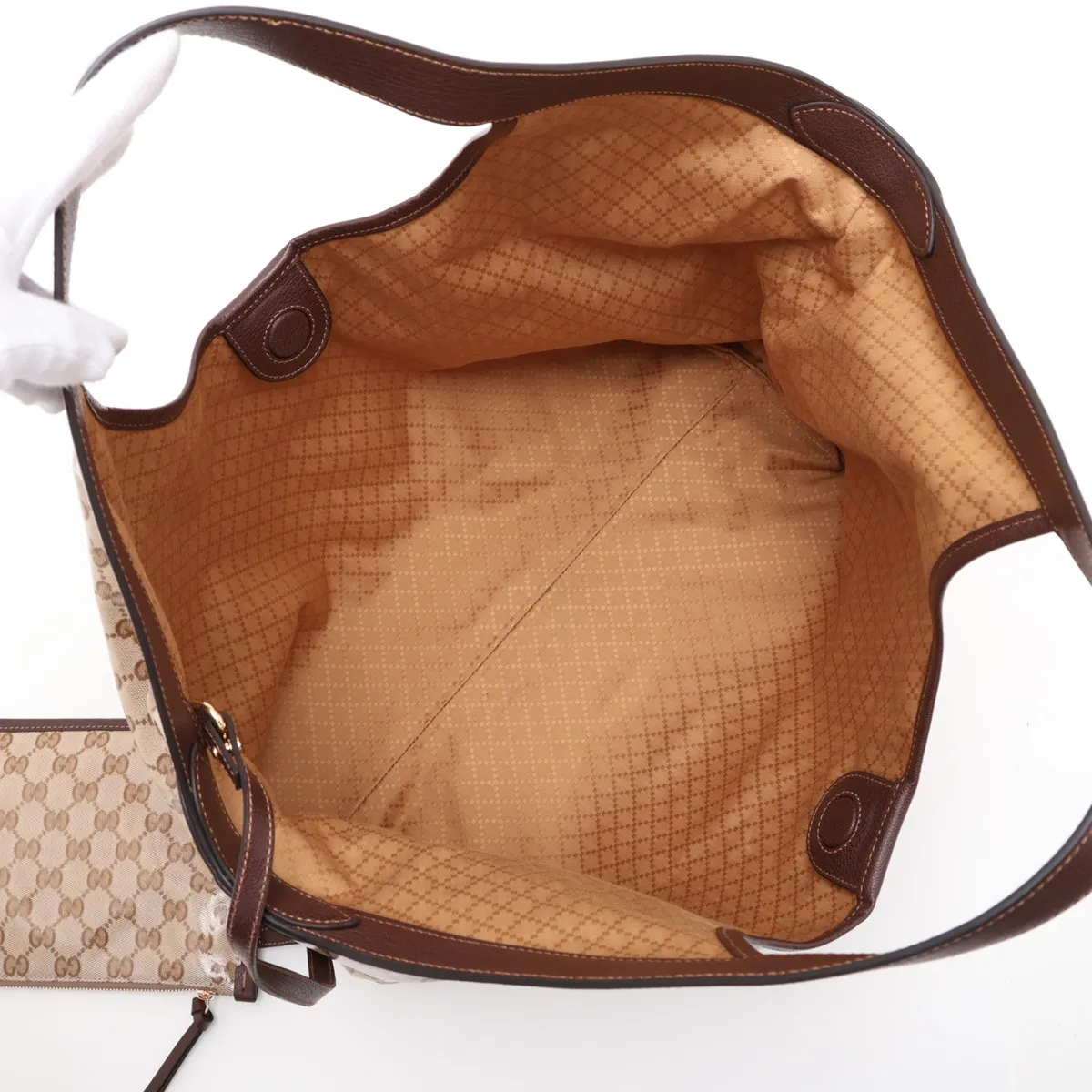 GG Crystal Giglio Large Coated Canvas and Leather Tote Bag, Beige x Brown, 853971 — view 7