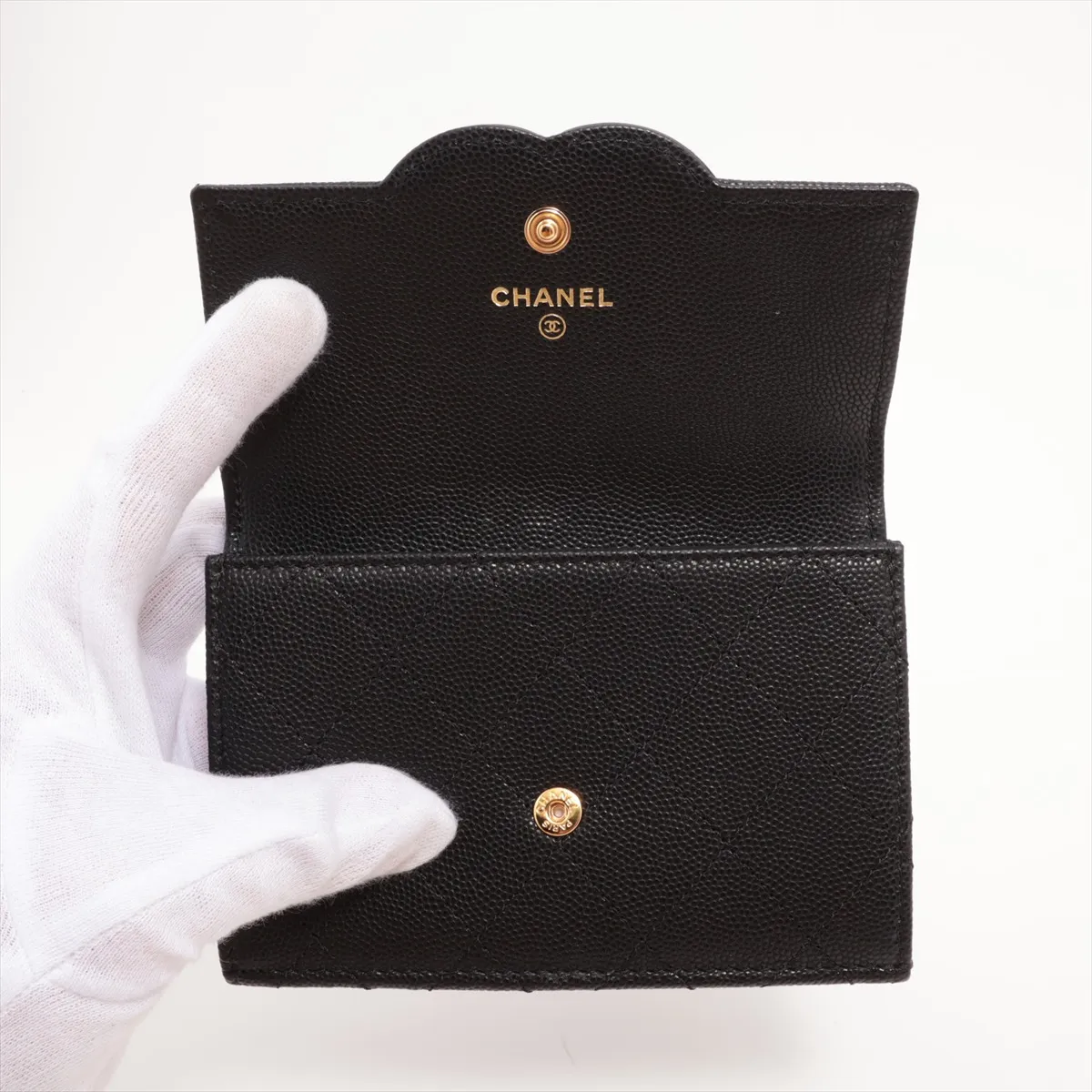 Matelassé Caviar Skin Fragment Case, Black with Gold Hardware, P7TA1074 — view 3