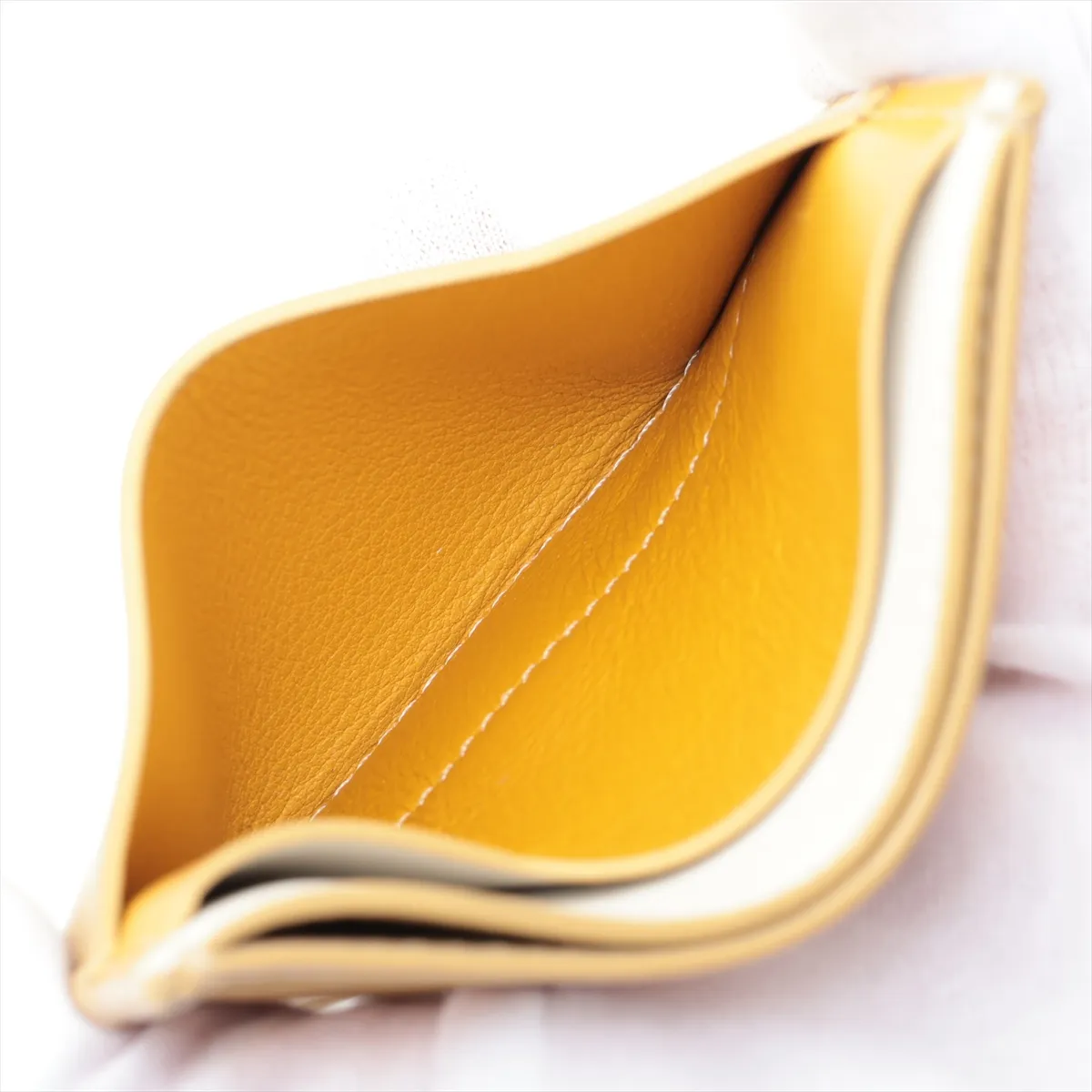 Anagram Leather Card Case, Yellow x Beige — view 3