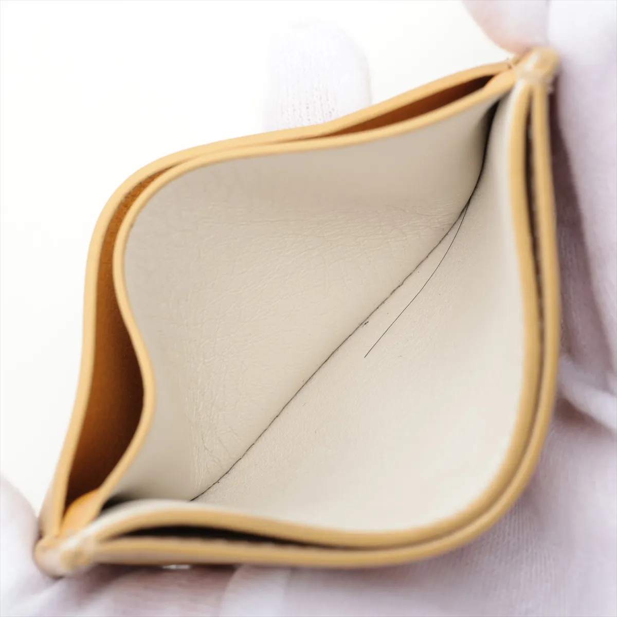 Anagram Leather Card Case, Yellow x Beige — view 4
