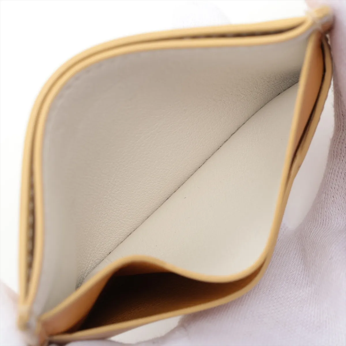 Anagram Leather Card Case, Yellow x Beige — view 6