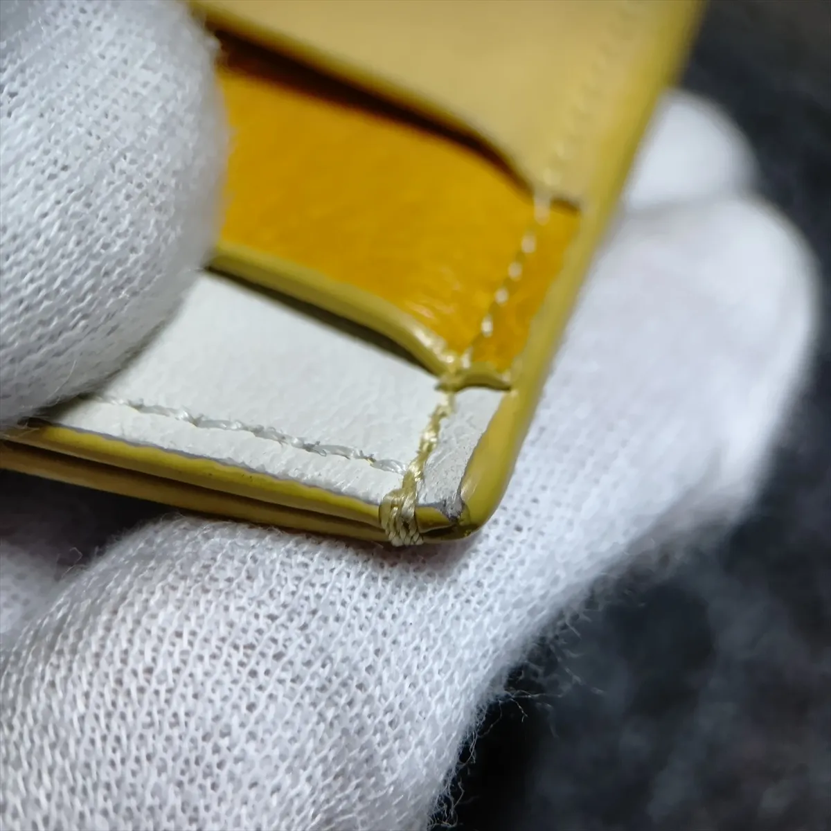 Anagram Leather Card Case, Yellow x Beige — view 10