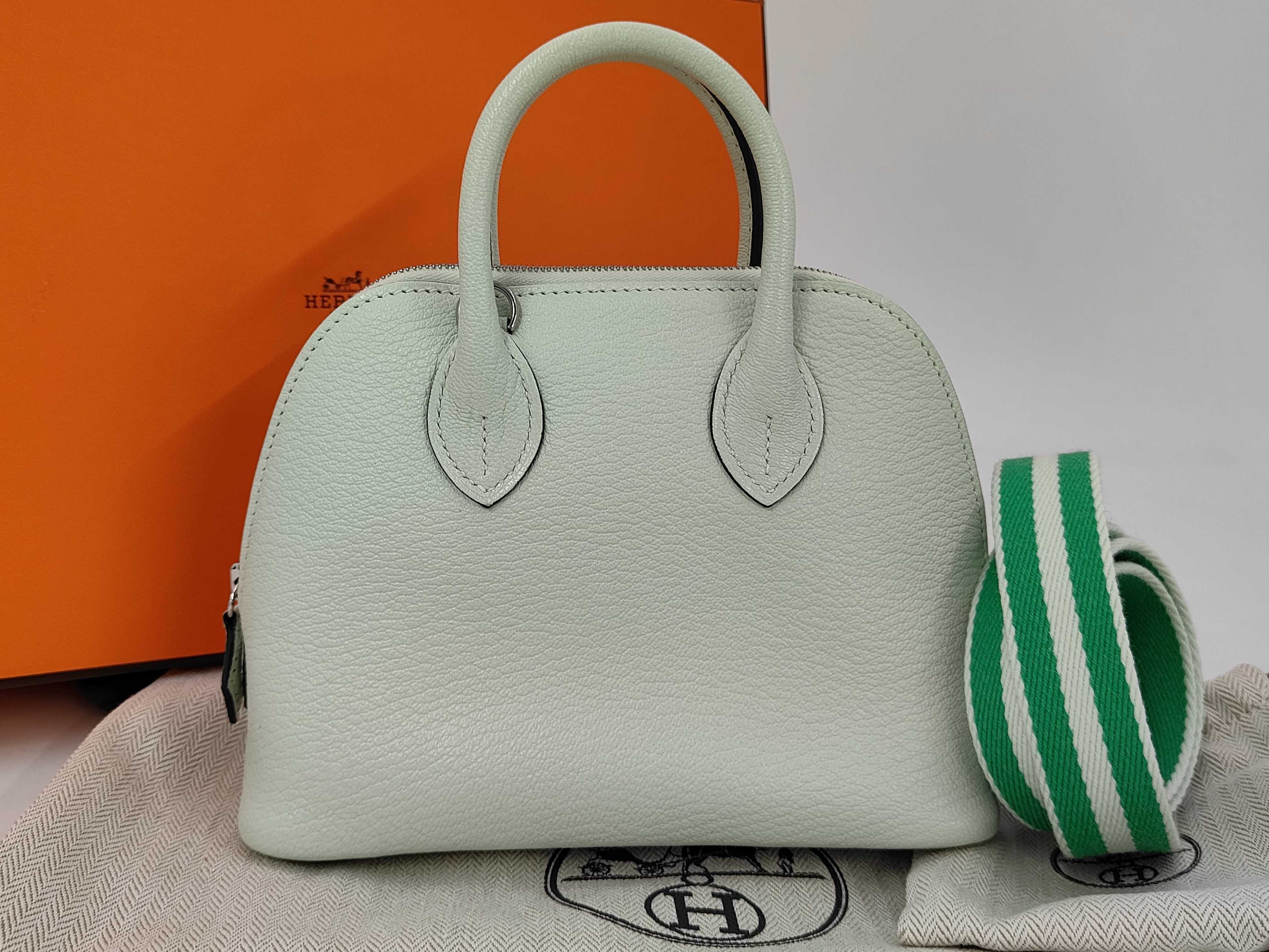 Mini Bolide 1923 Chevre Leather Vert Fizz B Stamp Handbag