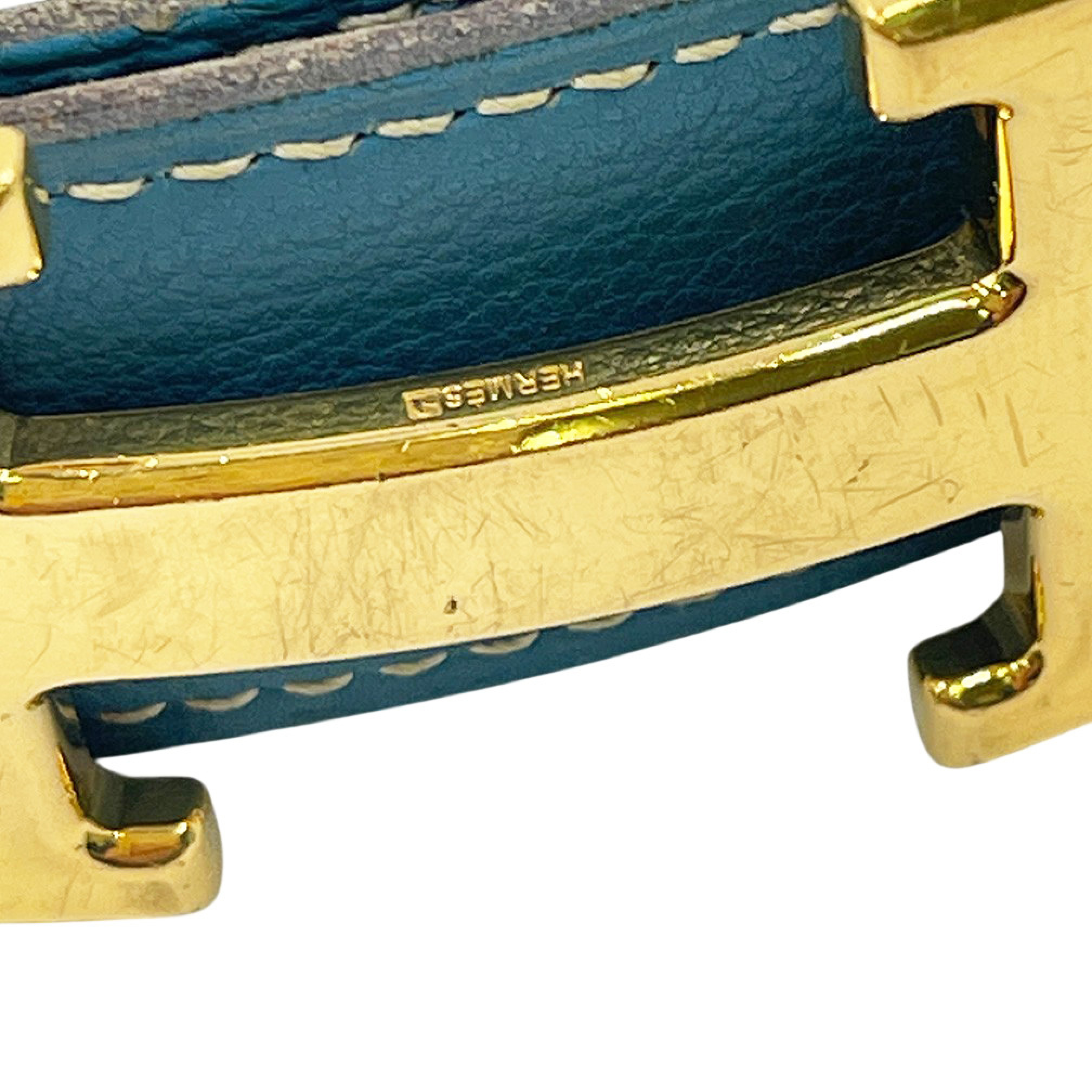 Constance Box/Togo/ H Gold Buckle Blue Jean 85cm Belt — view 3