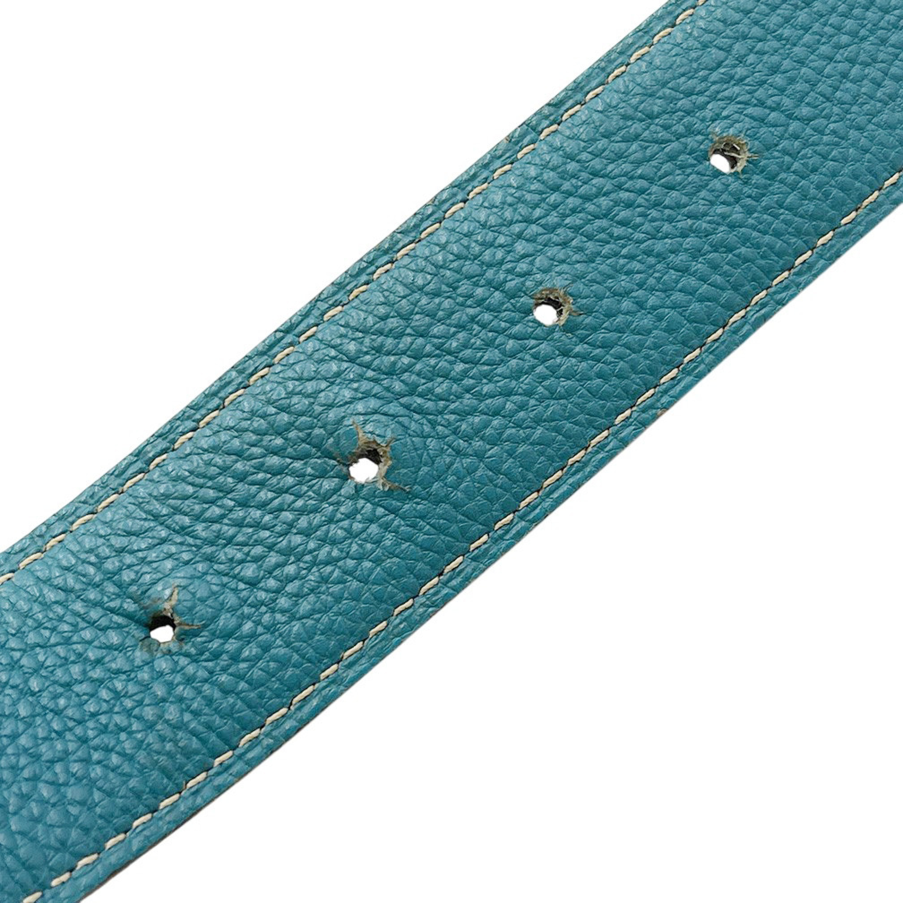Constance Box/Togo/ H Gold Buckle Blue Jean 85cm Belt — view 6