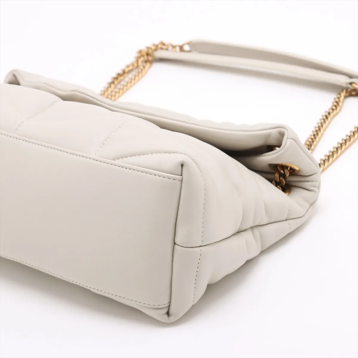 Lulu Puffer Leather Shoulder Bag, White, 577476 — view 3
