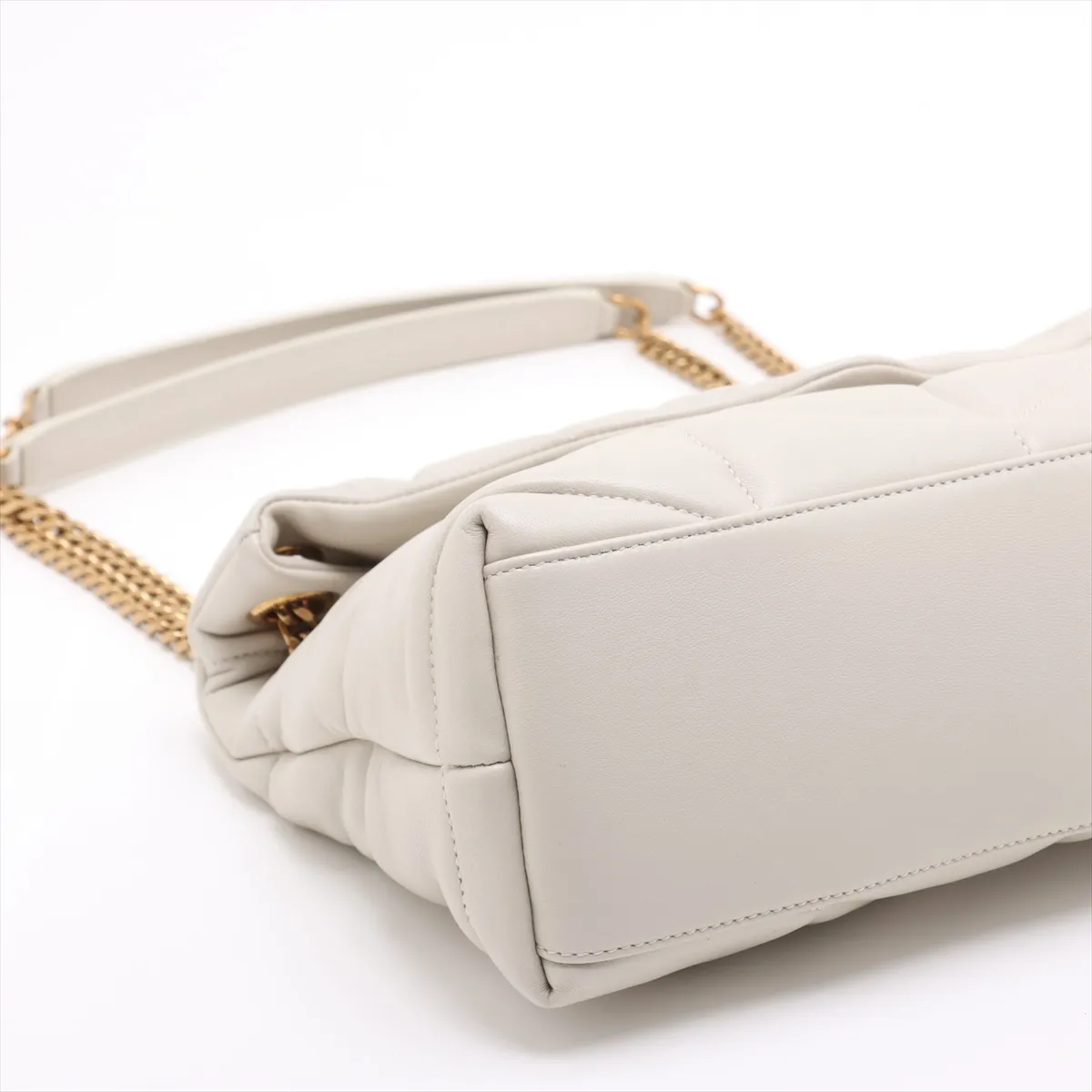 Lulu Puffer Leather Shoulder Bag, White, 577476 — view 4