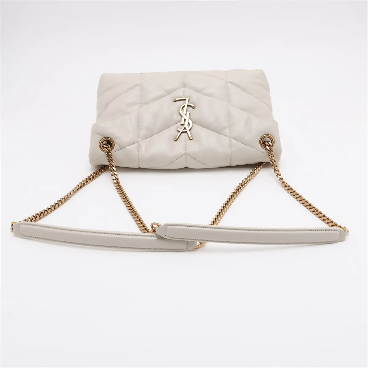 Lulu Puffer Leather Shoulder Bag, White, 577476 — view 5