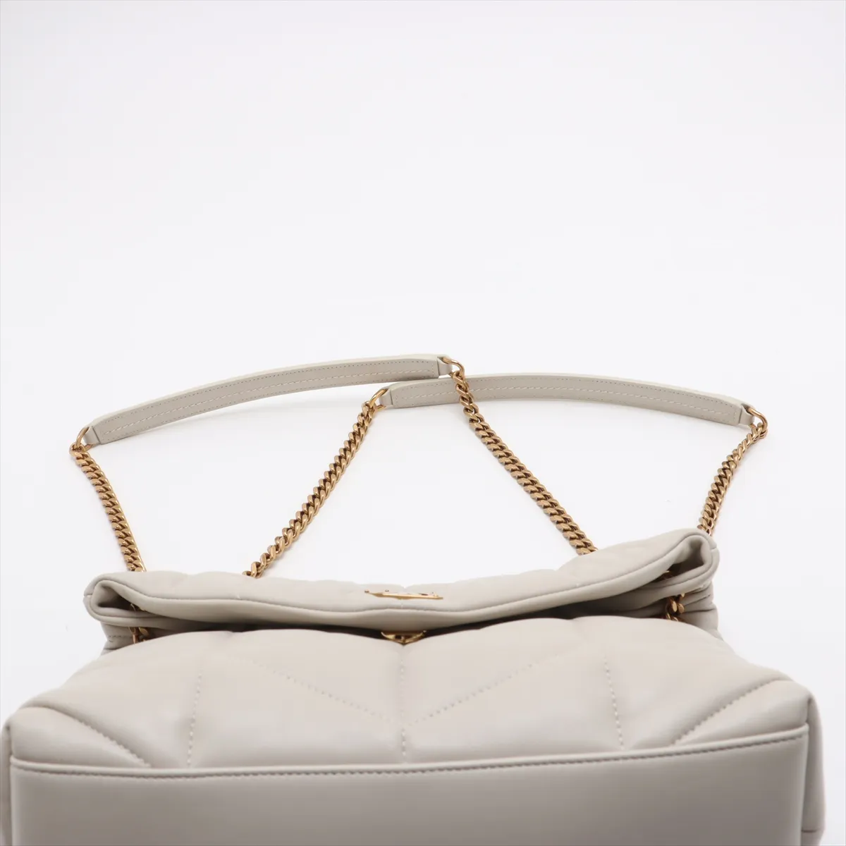 Lulu Puffer Leather Shoulder Bag, White, 577476 — view 6