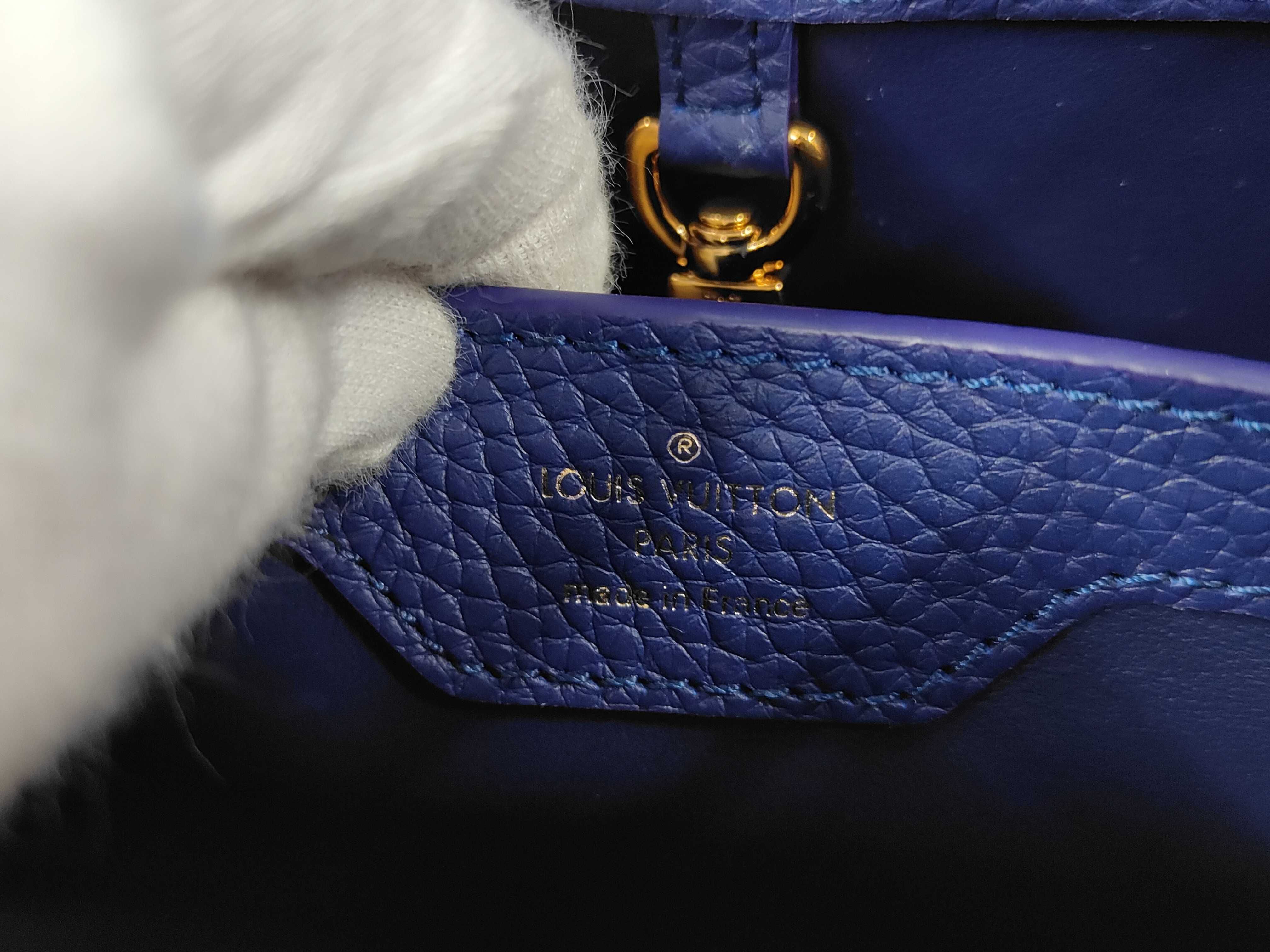 M20844 Capucines BB Taurillon Leather 2-way Handbag Blue Tan — view 9