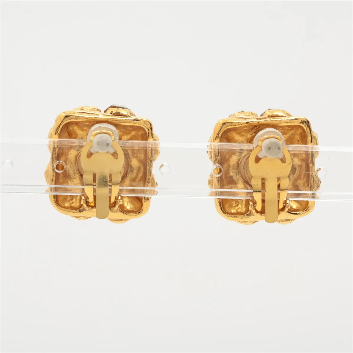 earrings (for both ears), gold-plated with rhinestones and faux pearls. Shows signs of wear, including — view 2