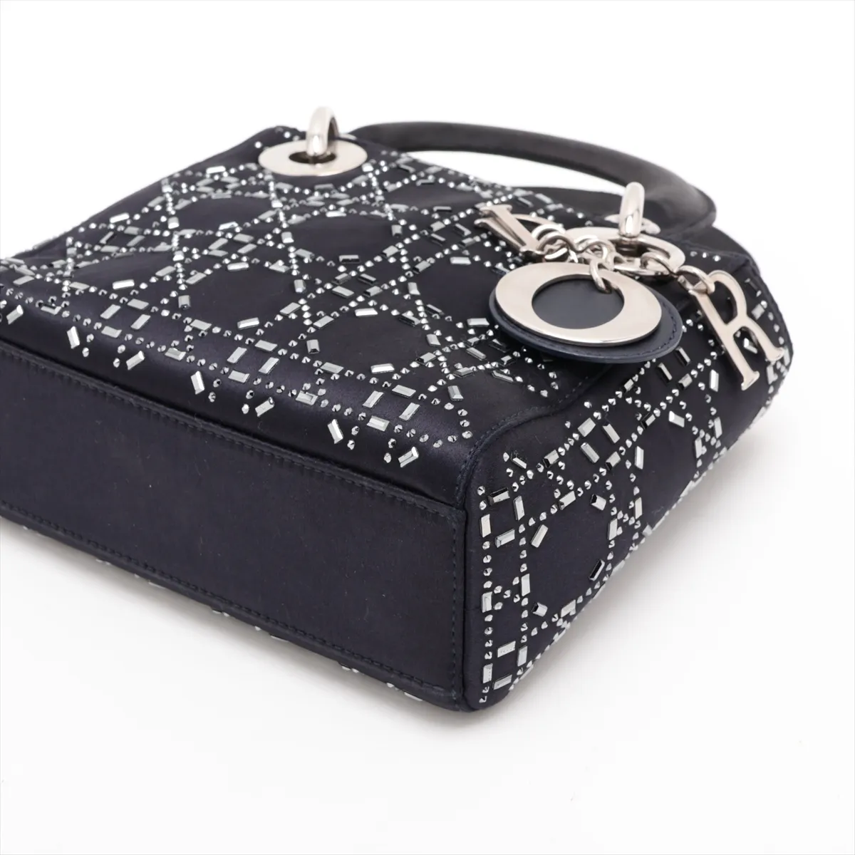Cannage Lady Dior Mini Satin x Rhinestone 2-Way Handbag, Black — view 3