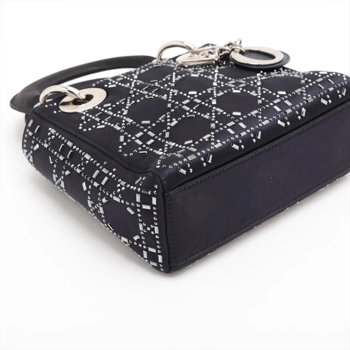 Cannage Lady Dior Mini Satin x Rhinestone 2-Way Handbag, Black — view 4