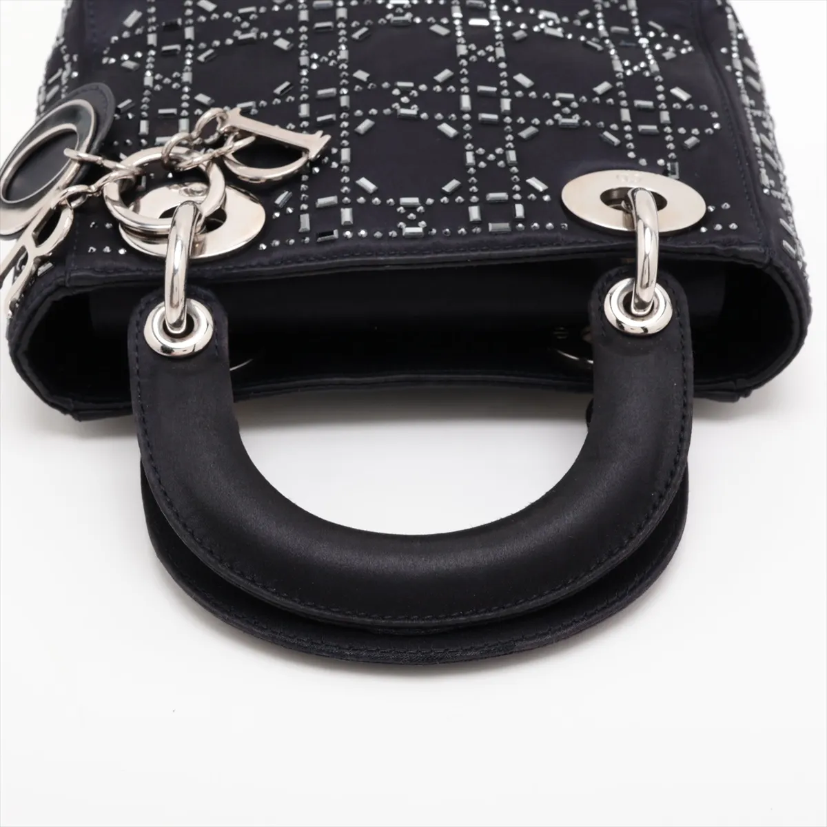 Cannage Lady Dior Mini Satin x Rhinestone 2-Way Handbag, Black — view 5