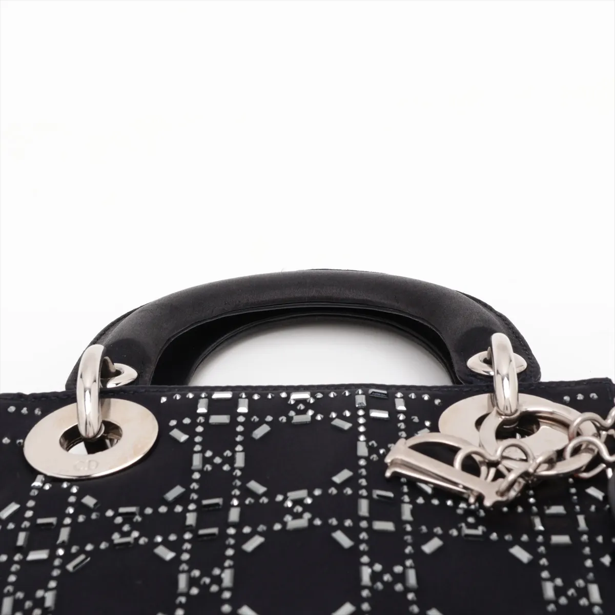 Cannage Lady Dior Mini Satin x Rhinestone 2-Way Handbag, Black — view 6