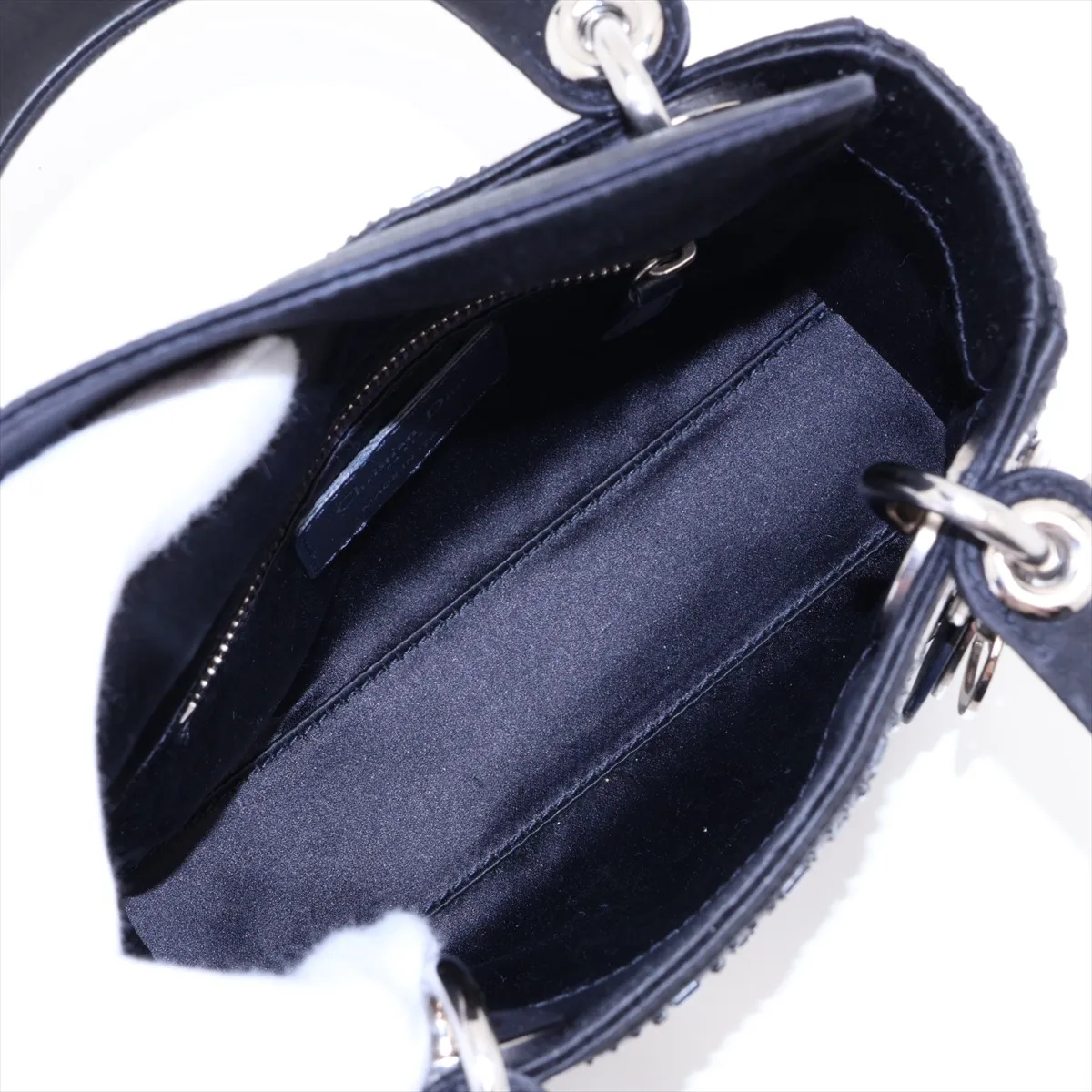 Cannage Lady Dior Mini Satin x Rhinestone 2-Way Handbag, Black — view 8
