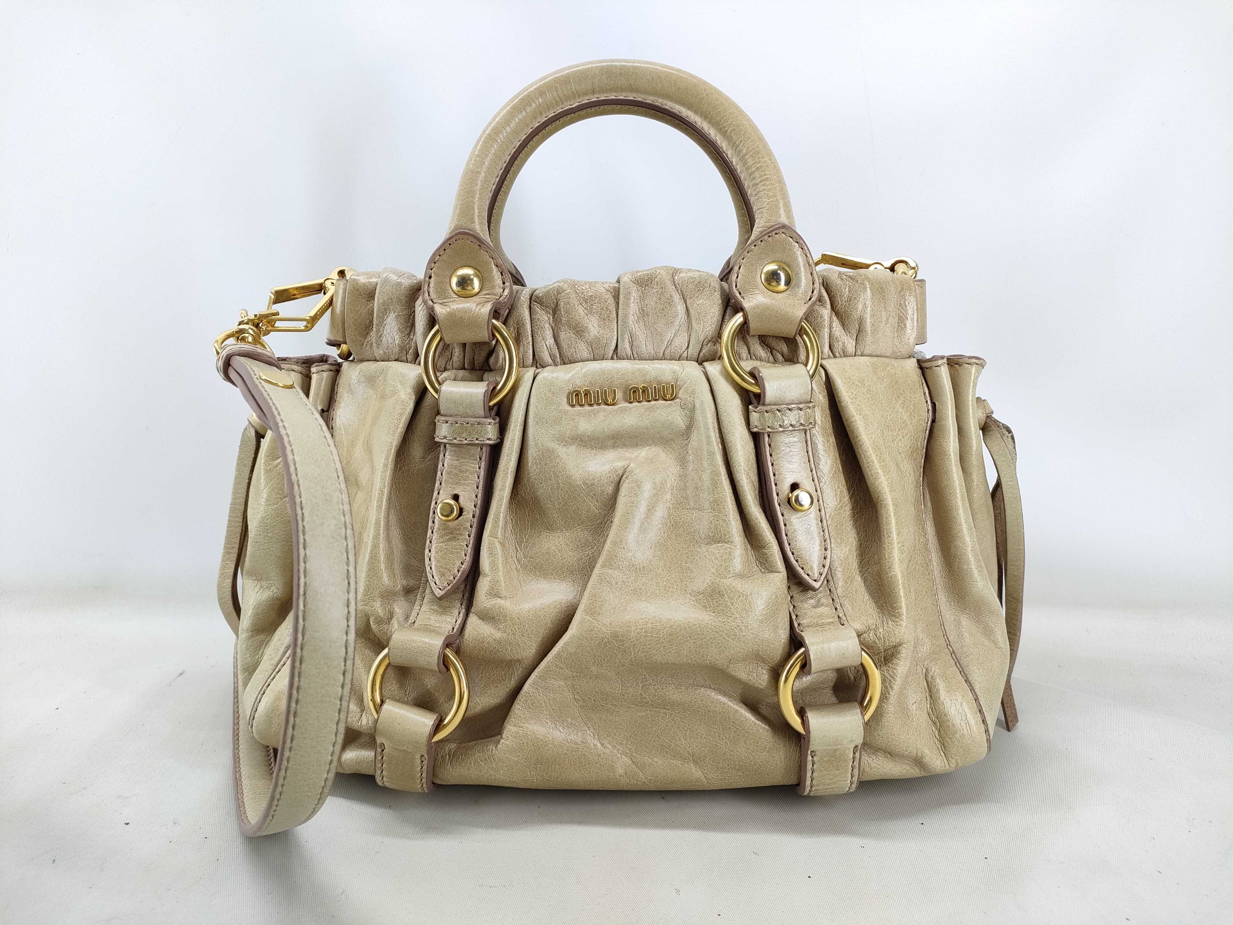 Vitello Luxe 2-Way Bag, Beige Handbag