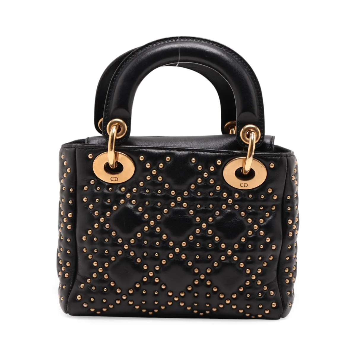 Cannage Lady Dior Mini Leather x Studs 2-Way Handbag, Black — view 2