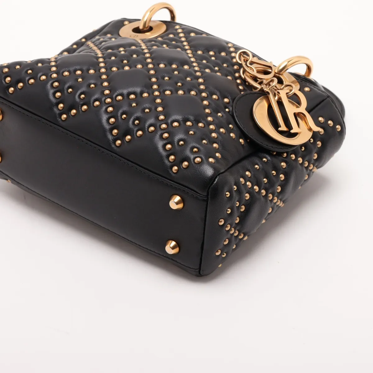 Cannage Lady Dior Mini Leather x Studs 2-Way Handbag, Black — view 3