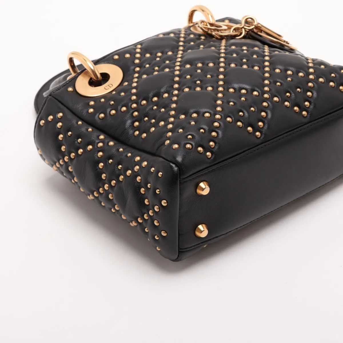 Cannage Lady Dior Mini Leather x Studs 2-Way Handbag, Black — view 4