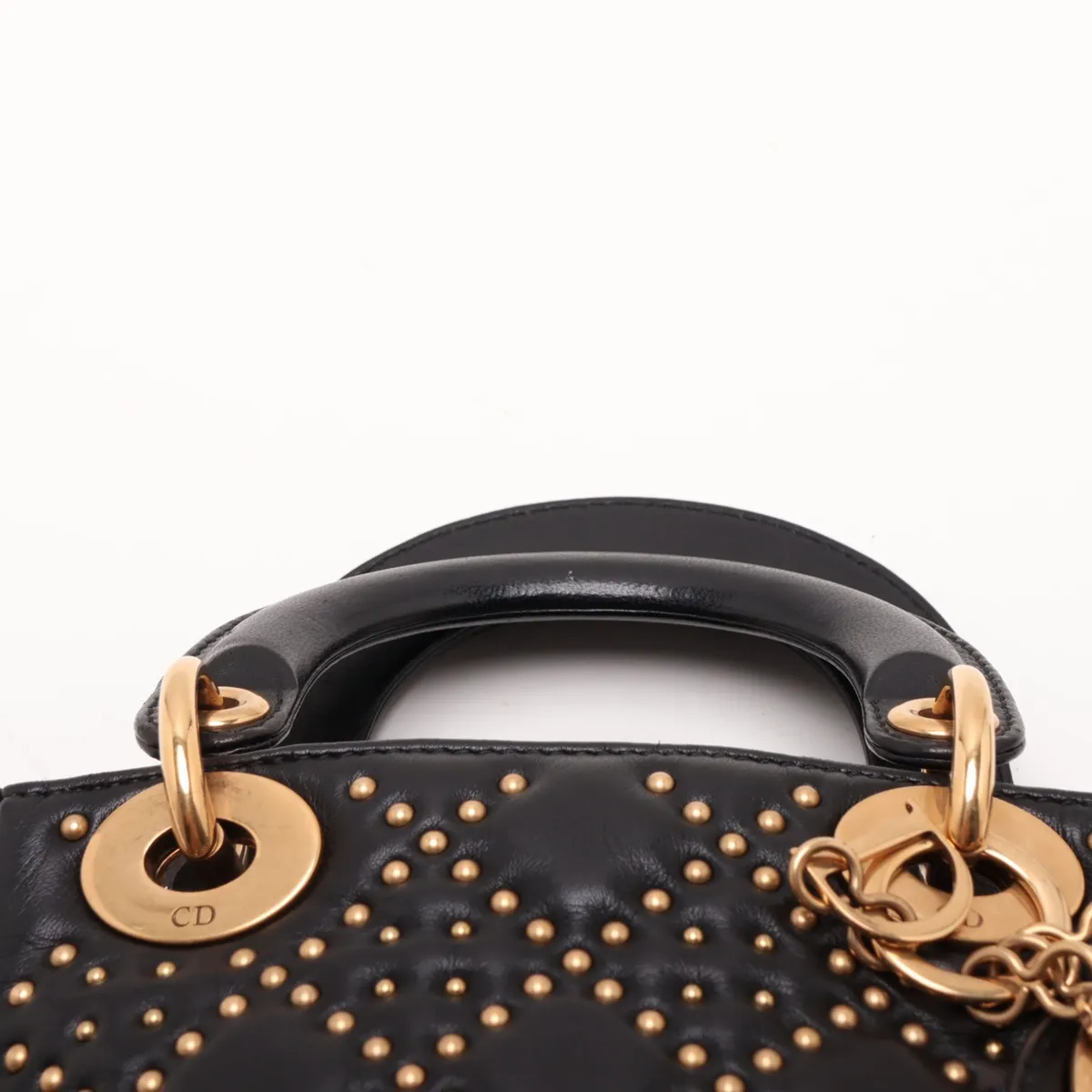 Cannage Lady Dior Mini Leather x Studs 2-Way Handbag, Black — view 6