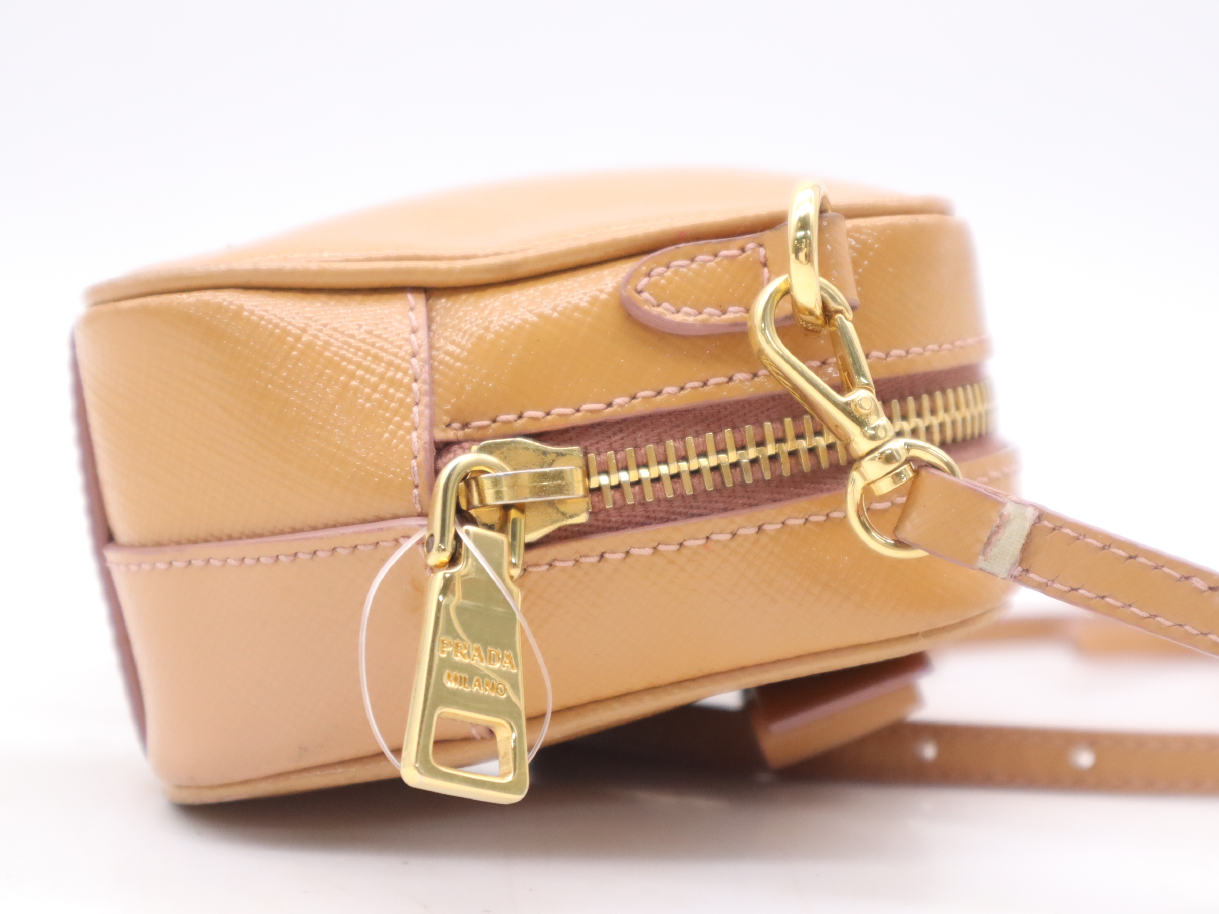Saffiano Vernice Ribbon Camera Bag, Beige, Gold Hardware, with Shoulder Strap, Shoulder Bag — view 5