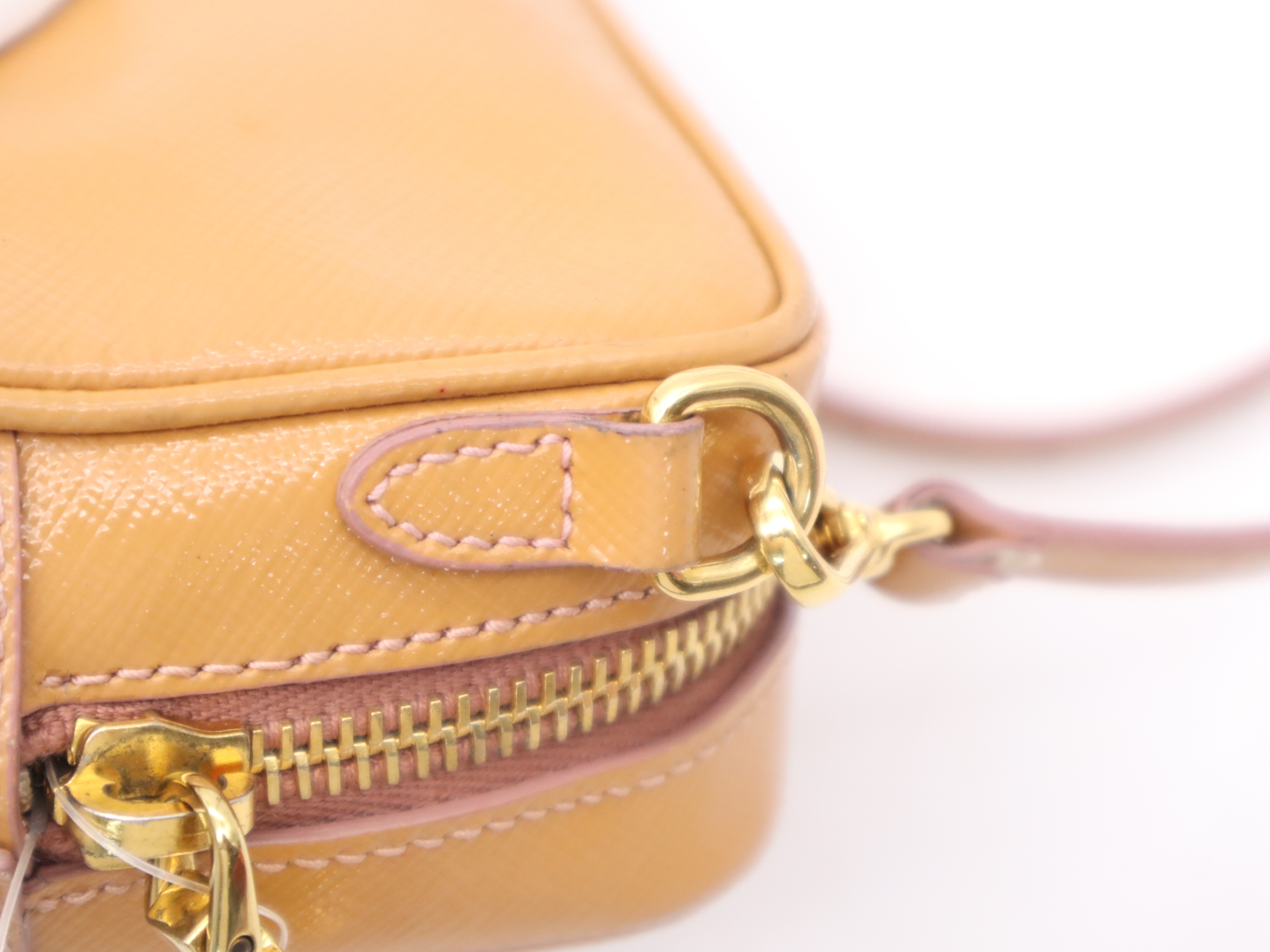 Saffiano Vernice Ribbon Camera Bag, Beige, Gold Hardware, with Shoulder Strap, Shoulder Bag — view 6