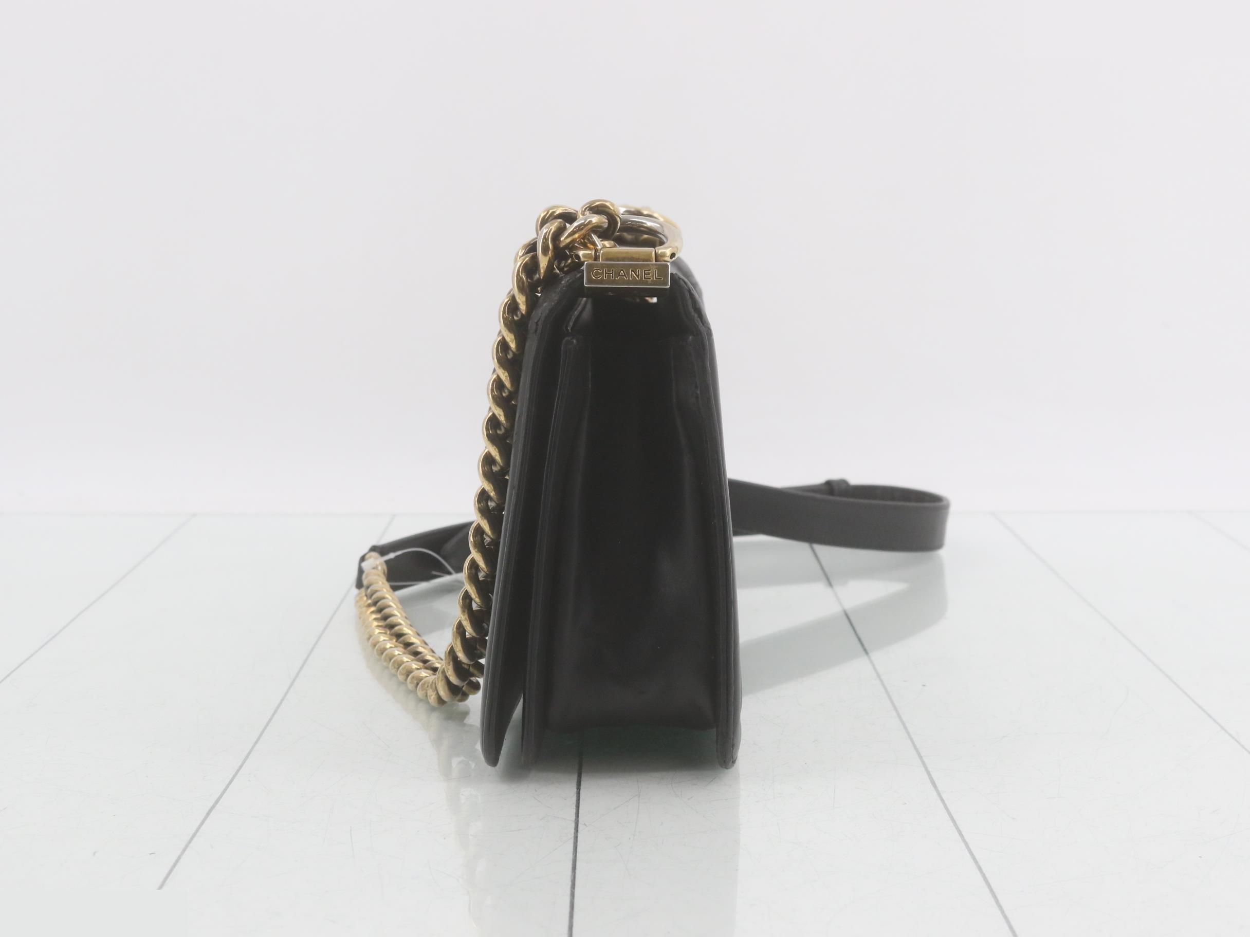 Boy Chanel Lambskin Black Chain Shoulder Bag with Gold Hardware (Still in protective film) — view 3