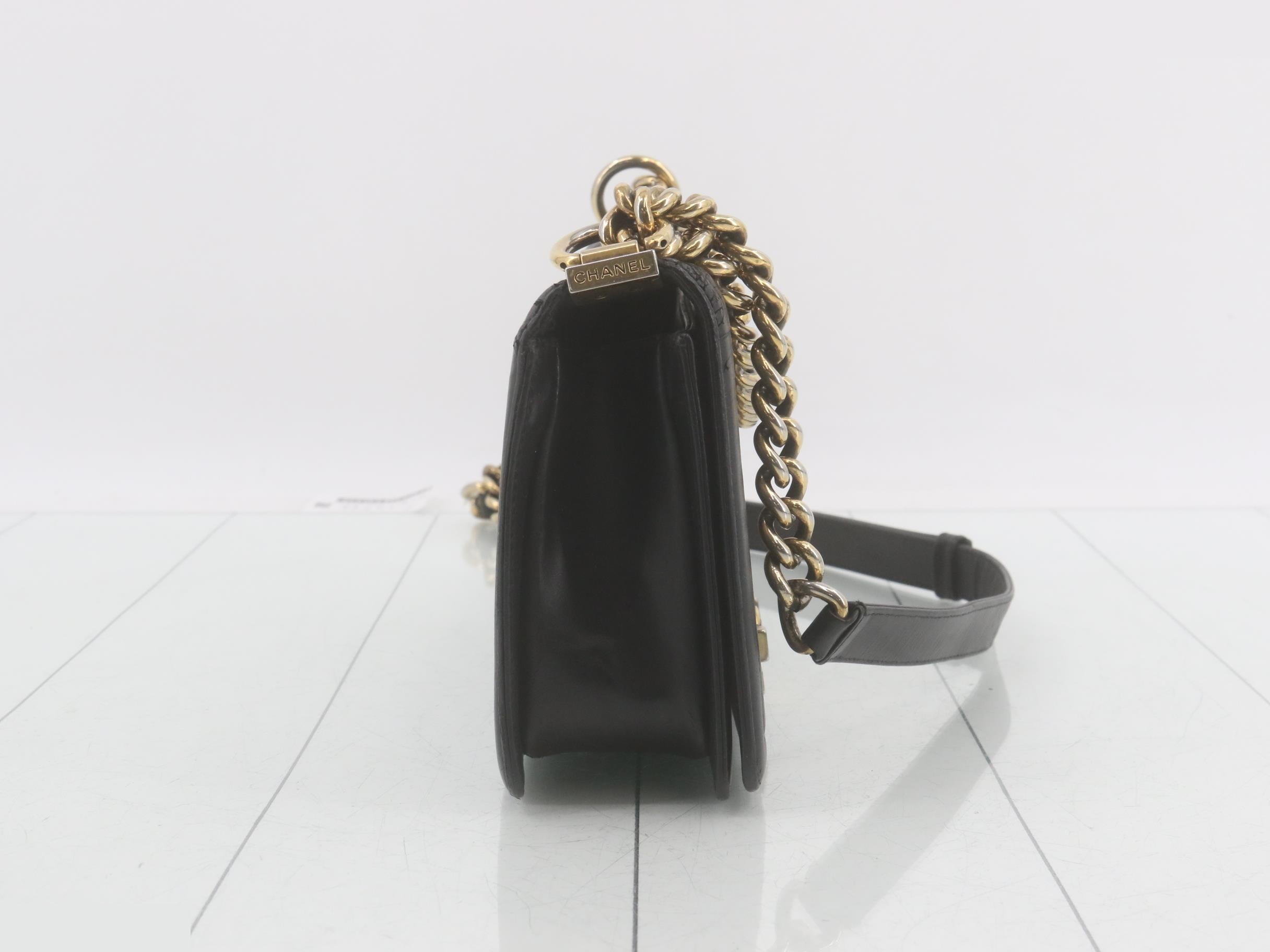 Boy Chanel Lambskin Black Chain Shoulder Bag with Gold Hardware (Still in protective film) — view 4