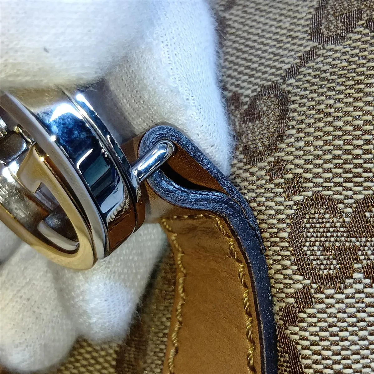 GG Canvas 232958 Canvas x Leather Shoulder Bag Beige x Brown — view 13