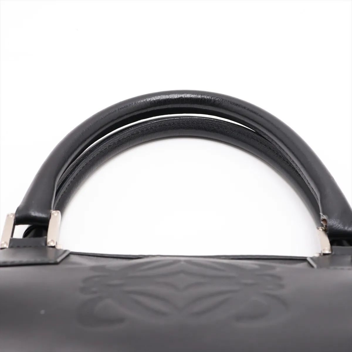 Anagram Leather Handbag, Black — view 6