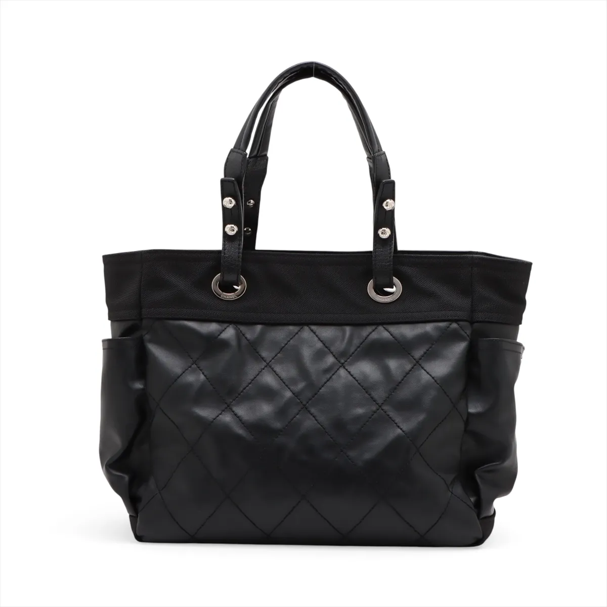 Paris Biarritz GM Coated Canvas Tote Bag, Black with Silver Hardware, 12518224, Serial Number 12 — view 2