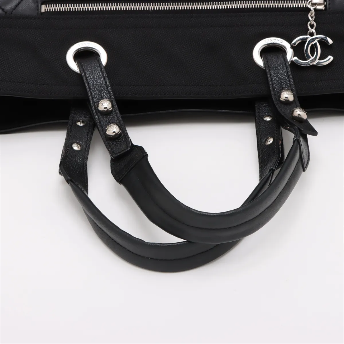 Paris Biarritz GM Coated Canvas Tote Bag, Black with Silver Hardware, 12518224, Serial Number 12 — view 5